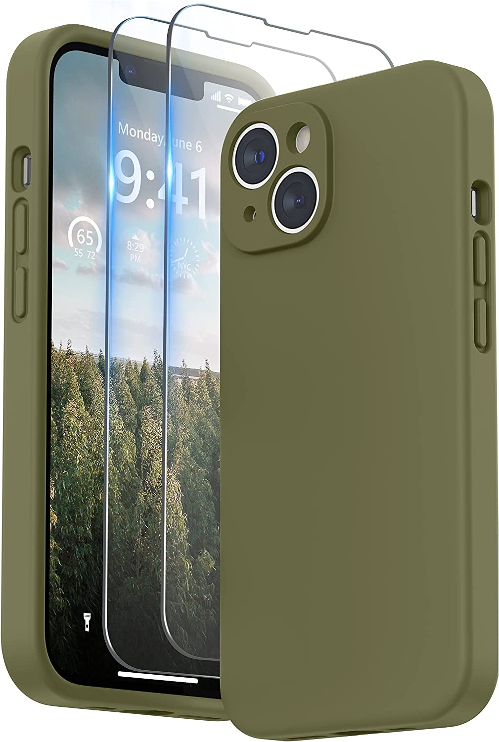 SURPHY Compatible with Iphone 14 Case with Screen Protector (Camera Protection + Soft Microfiber Lining) Liquid Silicone Phone Case 6.1 Inch 2022, Black  SURPHY Khaki Green  