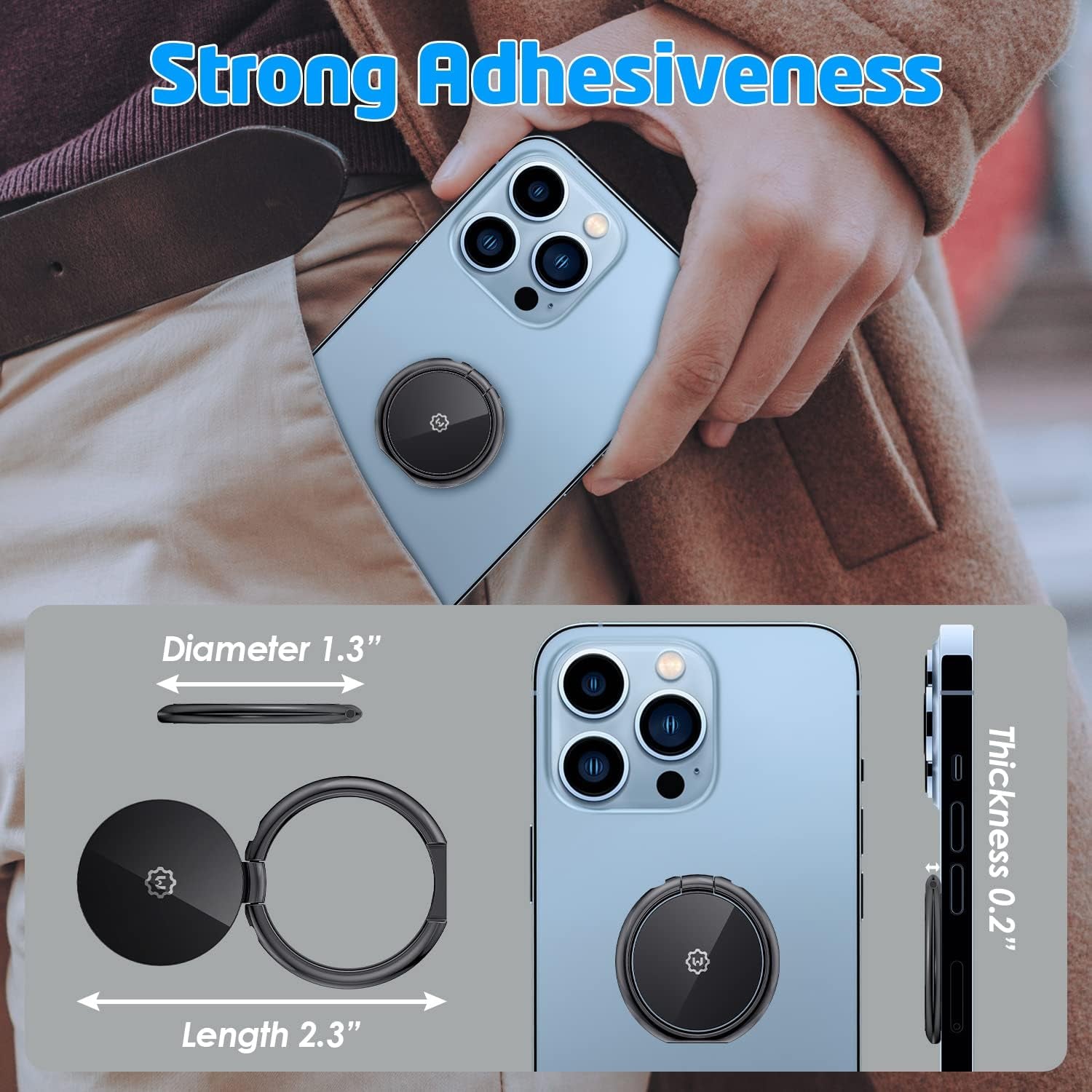 Wixgear (2 Pack) Phone Ring Holder, Universal Magnetic Cell Phone Finger Holder with Kickstand Phone Holder for Hand, Phone Ring Grip Works with Magnetic Car Mounts Compatible with All Phones (Black)  WixGear   