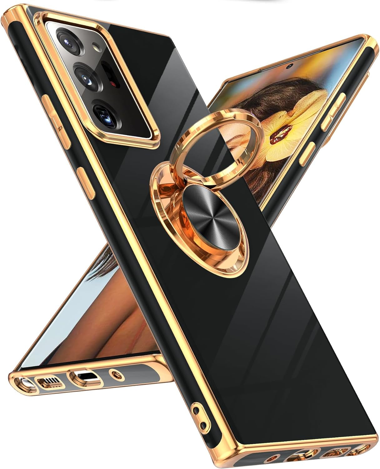 Leyi for Samsung Galaxy Note 20 Ultra Case: 360° Rotatable Ring Holder Magnetic Kickstand, Plating Rose Gold Edge Protective Samsung Galaxy Note 20 Ultra Case, Black  LeYi   