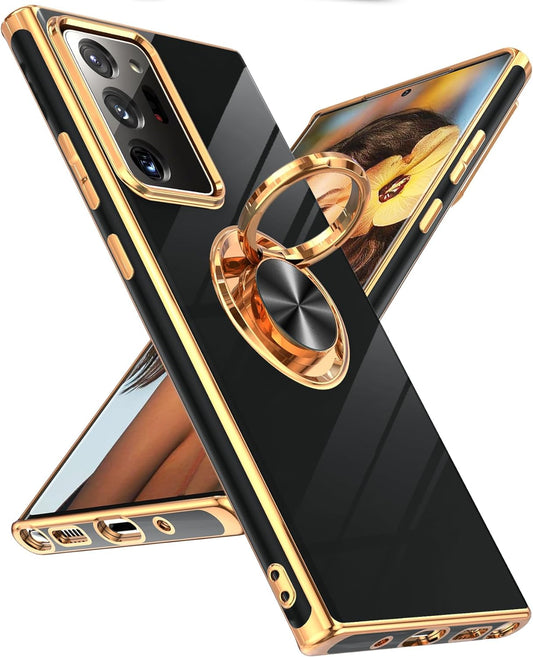 Leyi for Samsung Galaxy Note 20 Ultra Case: 360° Rotatable Ring Holder Magnetic Kickstand, Plating Rose Gold Edge Protective Samsung Galaxy Note 20 Ultra Case, Black  LeYi   