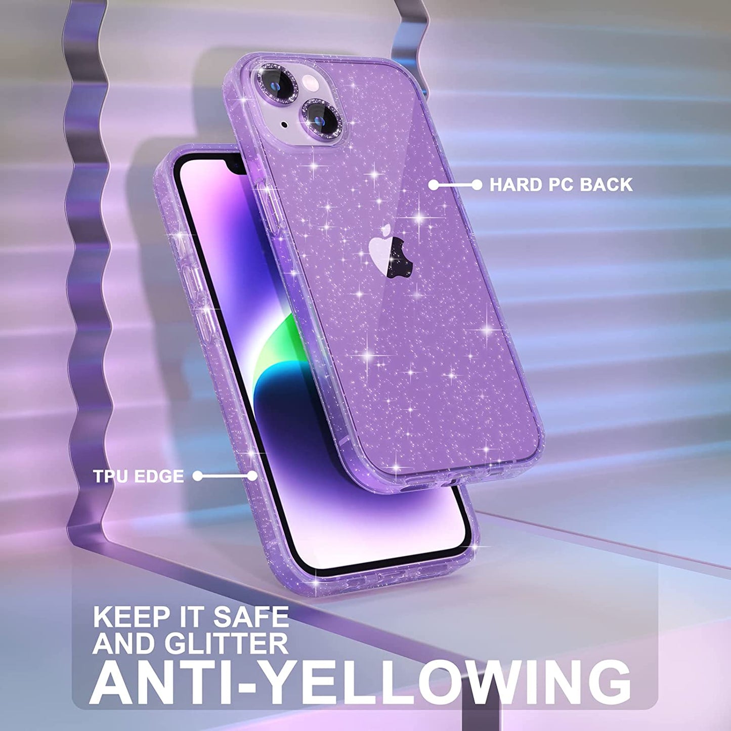 Choiche Compatible for Iphone 14 Case Cute, Women Clear Glitter Bling Sparkly Case, [2 X Diamond Camera Lens Protectors] [2 X Tempered Glass Screen Protectors] 6.1-Inch (Glitter Purple)  Choiche   