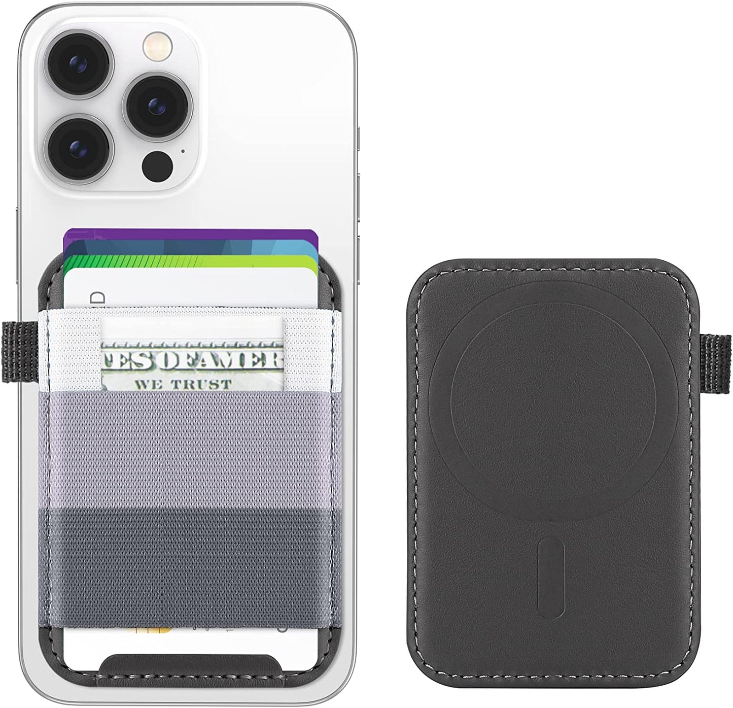 Magnetic Card Wallet Holder for Apple Magsafe, Magsafe Wallet for Iphone 14 Iphone 13 Iphone 12 Magsafe Leather Wallet, Magnetic Card Holder for Back of Iphone 14/13/ 12 Series, Fit 7 Cards, Blue  ExtreLife Gray  