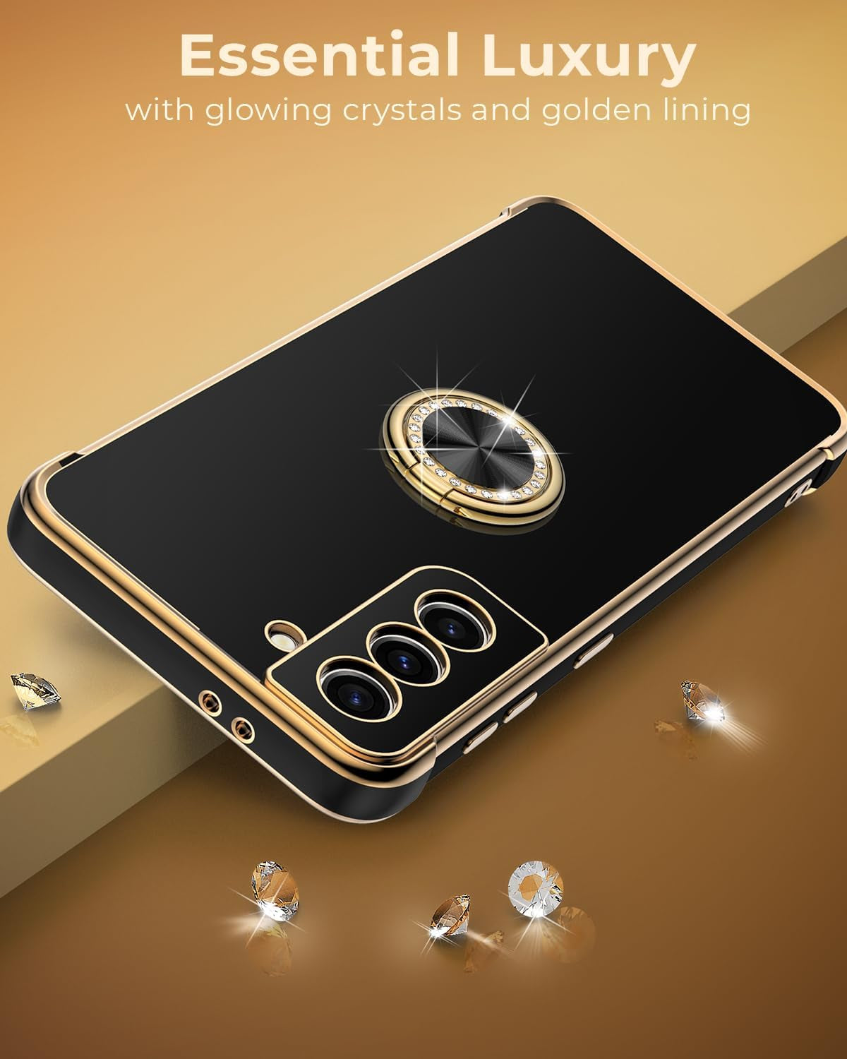 Miss Arts for Samsung Galaxy S21 plus Case, Ring Holder Stand Luxury Bling Electroplated Phone Case with Strap, Cute Soft TPU for Samsung S21 plus Cover for Women Girls, Black  Miss Arts inc   