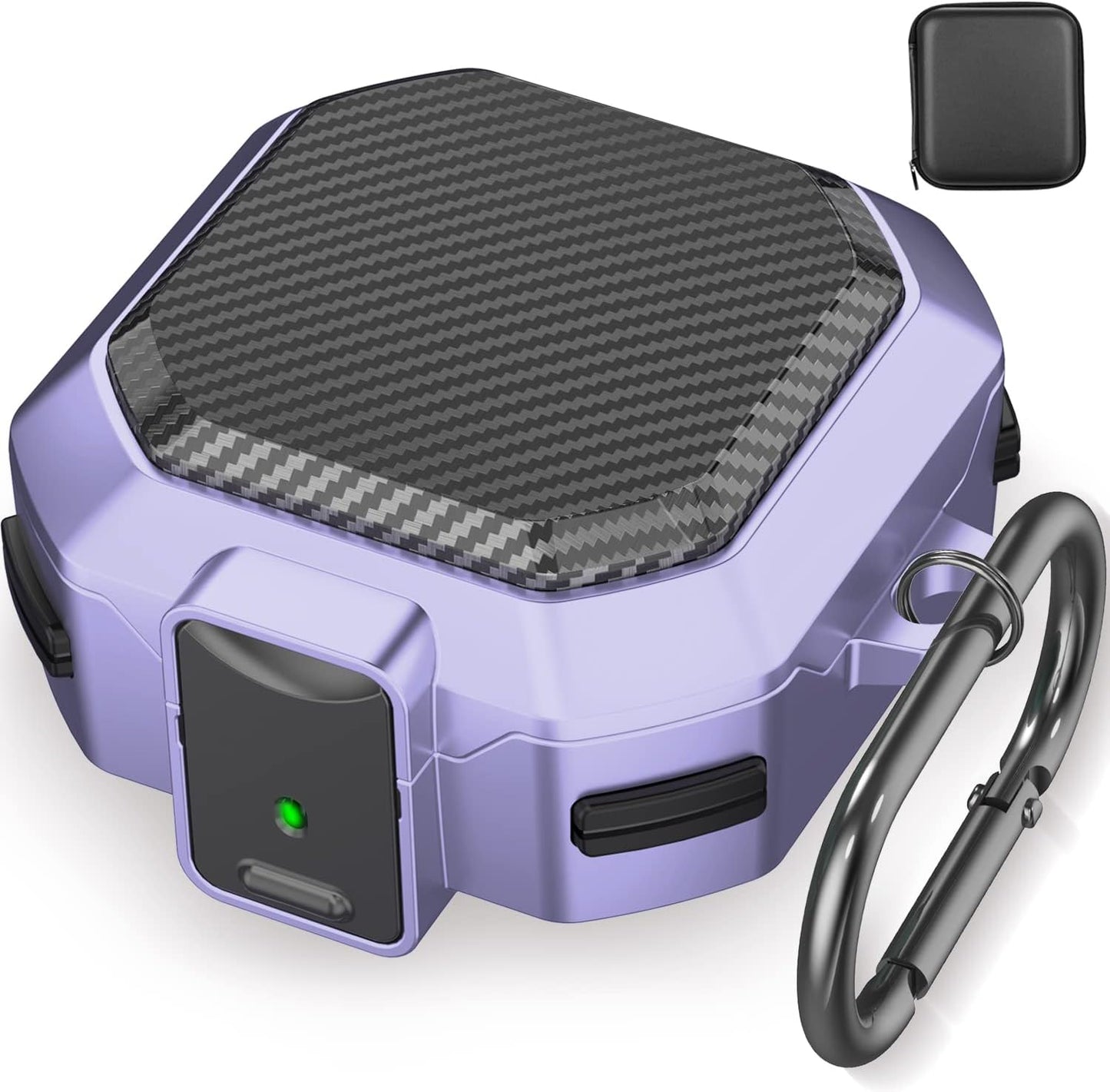 (With Security Lock) Carbon Fiber Case Cover for Samsung Galaxy Buds2 Pro Case/Galaxy Buds Pro Case/Galaxy Buds Live Case/Galaxy Buds 2 Case with Keychain/Zipper Box/Clean Brush - Carbon Fiber Green  Galafoki Carbon Fiber-Purple  