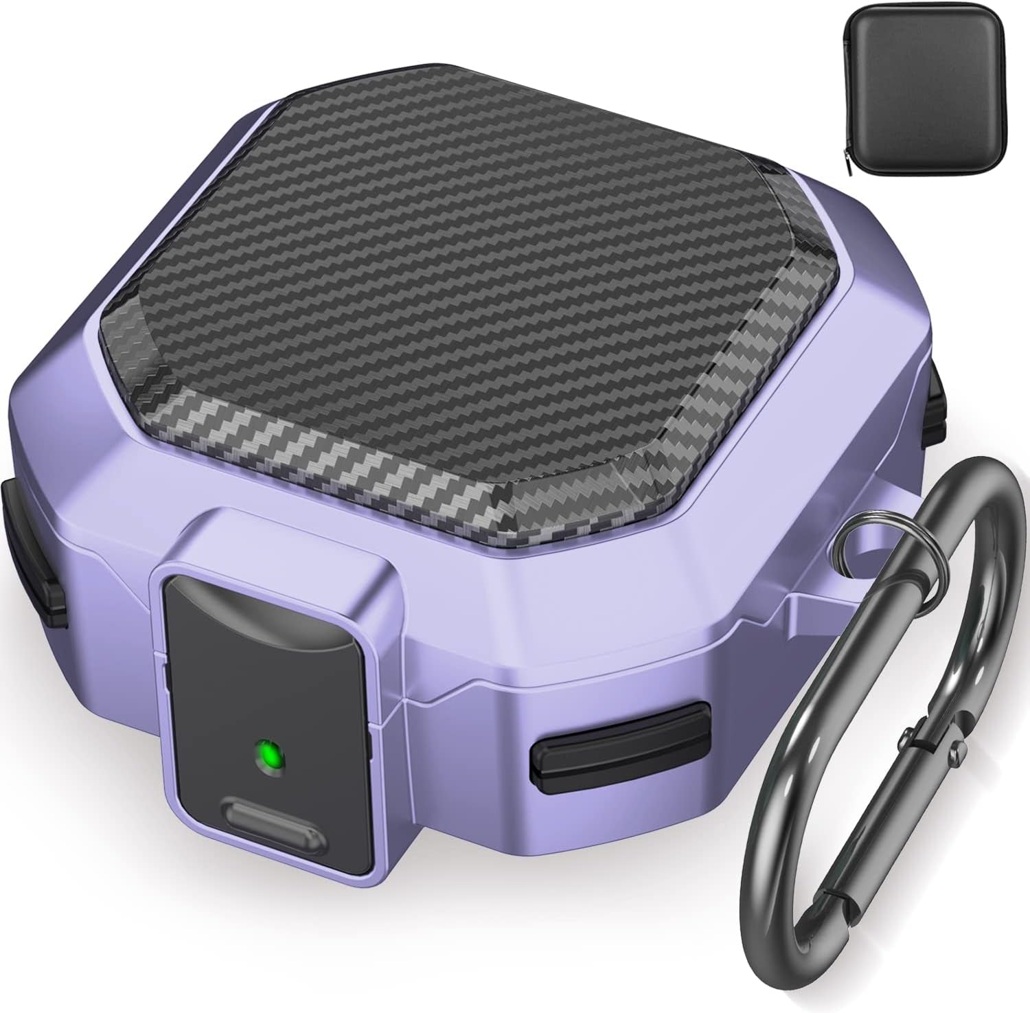 (With Security Lock) Carbon Fiber Case Cover for Samsung Galaxy Buds2 Pro Case/Galaxy Buds Pro Case/Galaxy Buds Live Case/Galaxy Buds 2 Case with Keychain/Zipper Box/Clean Brush - Carbon Fiber Green  Galafoki Carbon Fiber-Purple  