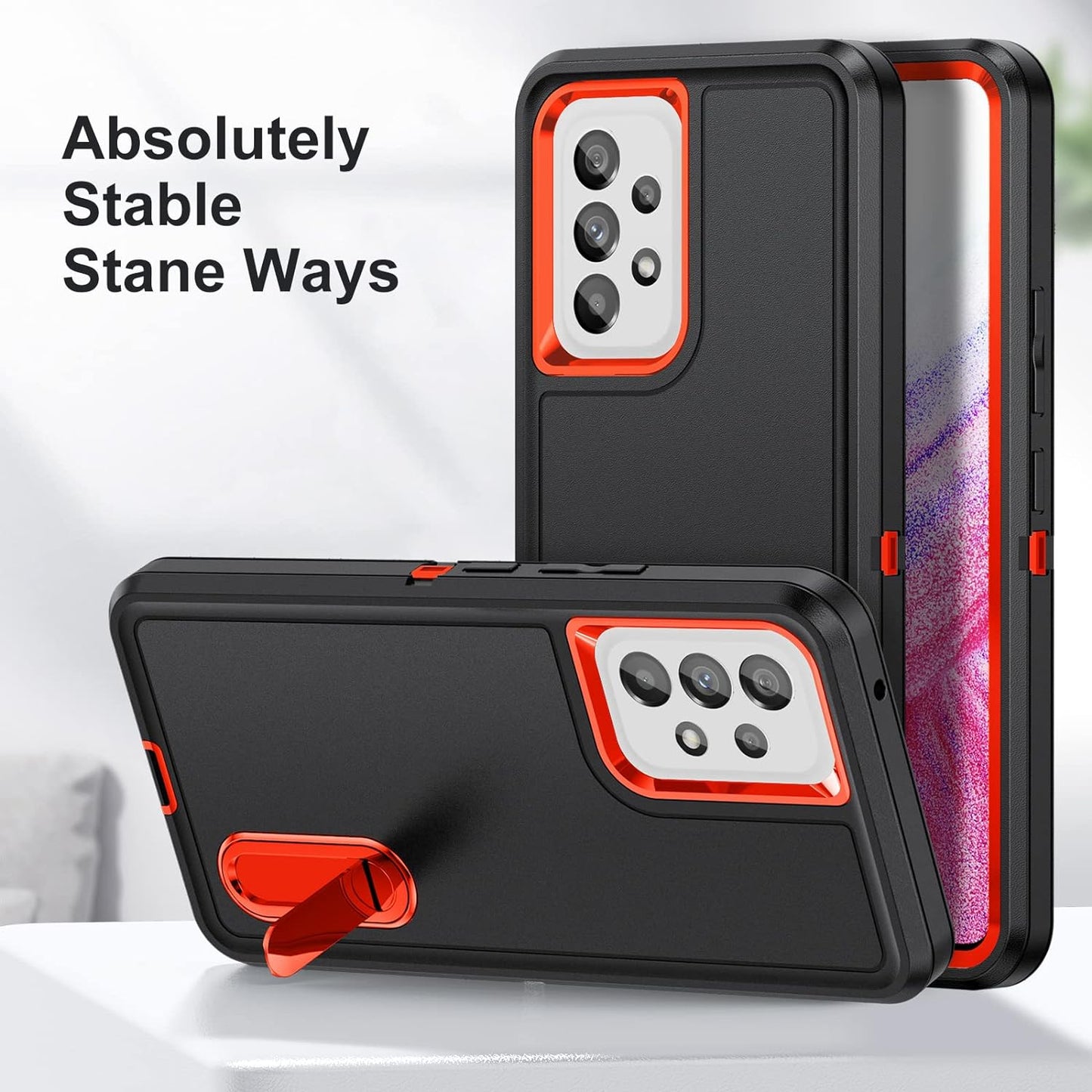 Idweel Galaxy A53 5G Case with Build-In Kickstand(2022), Heavy Duty Protection Shockproof Anti-Scratch Rugged Slim Fit Protective Durable Case Hard Cover for Samsung Galaxcy A53 5G 6.5",Black/Orange  IDweel   