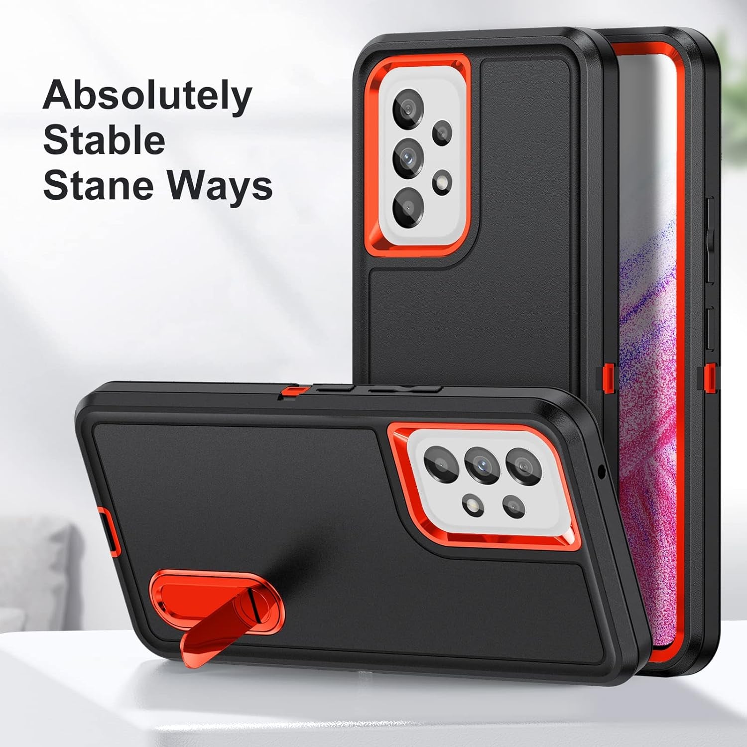 Idweel Galaxy A53 5G Case with Build-In Kickstand(2022), Heavy Duty Protection Shockproof Anti-Scratch Rugged Slim Fit Protective Durable Case Hard Cover for Samsung Galaxcy A53 5G 6.5",Black/Orange  IDweel   