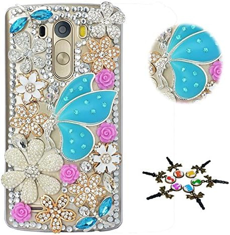 STENES LG G7 Thinq Case - STYLISH - 100+ Bling - 3D Handmade Butterfly Rose Flowers Design Protective Case for LG G7/LG G7 Thinq - Purple&Blue  STENES Fairy Girl Flowers Floral / Blue  