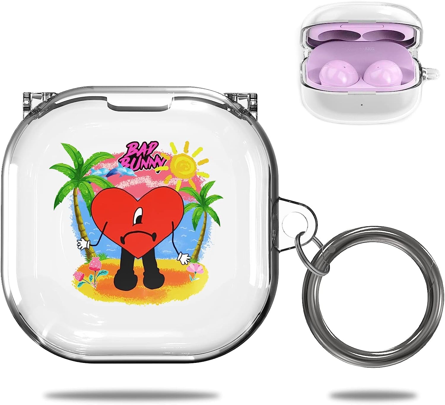 TOLUOHU Scream Ghost Case for Samsung Galaxy Buds2 Pro(2022)/Galaxy Buds Live(2020)/Galaxy Buds Pro(2021)/Galaxy Buds 2(2022) Case, Clear Hard Pc Shockproof Protective Cover with Keychain/Lanyard  TOLUOHU D-Bad bunny  