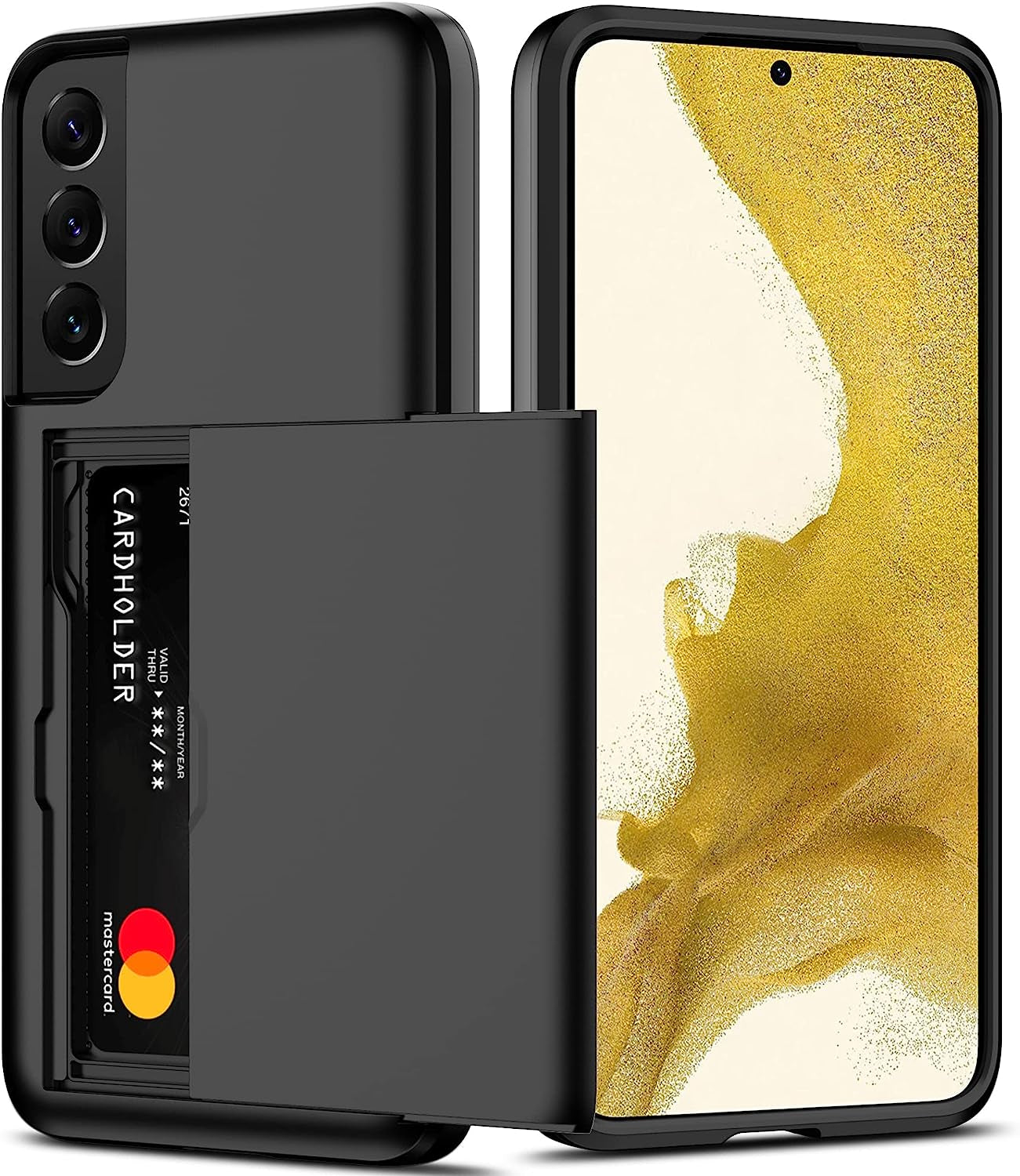 Nvollnoe for Samsung S22 Case with Card Holder 5G 6.1 Inch Slim Dual Layer Heavy Duty Protective Galaxy S22 Case Hidden Card Slot Wallet Case for Samsung S22(Rose Gold)  Nvollnoe Black For Galaxy S22 Plus-6.6'' 