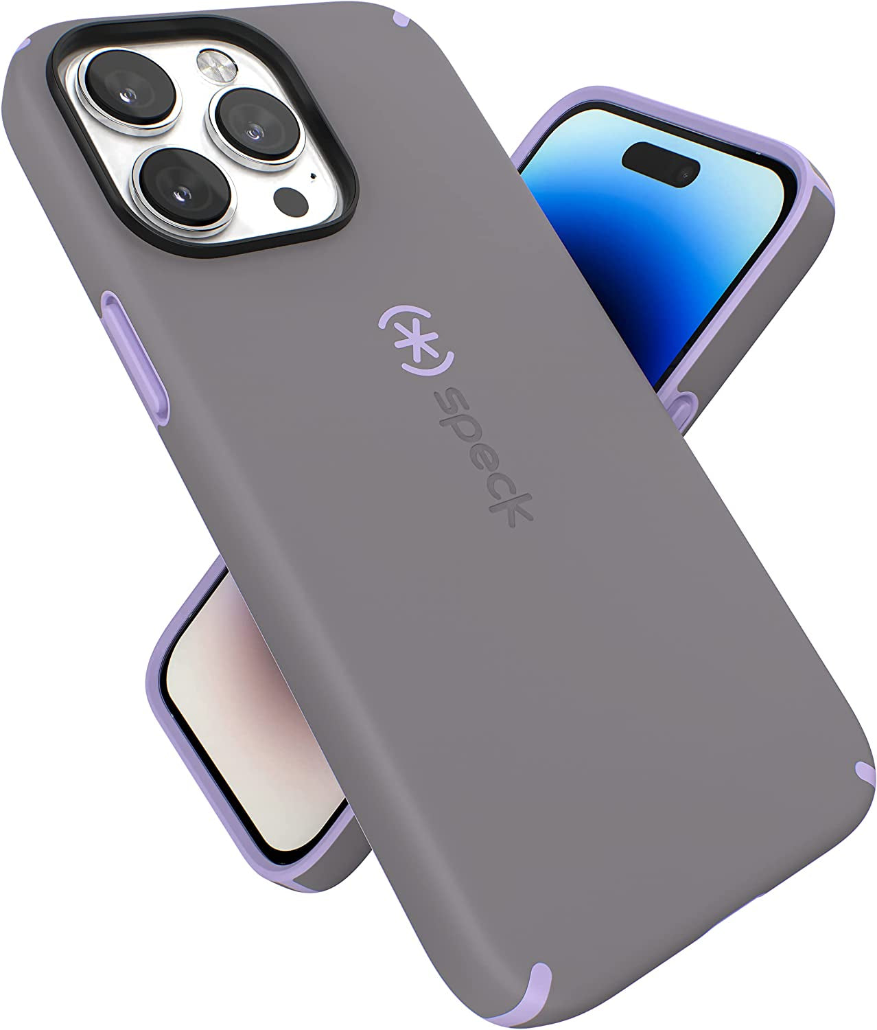 Speck for Iphone 14 Pro Max Case - Drop Protection, Scratch Resistant, Built for Magsafe with Soft Touch Coating - 6.7" Iphone 14, Dual Layer Case -Cloudy Grey/Spring Purple Candyshell Pro  Speck Products   