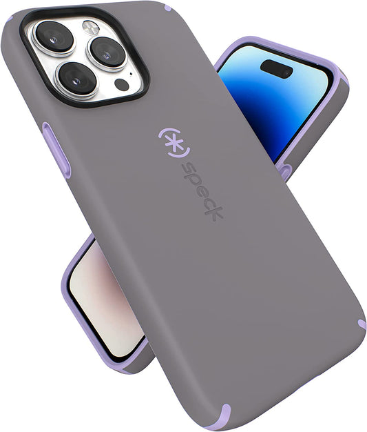 Speck for Iphone 14 Pro Max Case - Drop Protection, Scratch Resistant, Built for Magsafe with Soft Touch Coating - 6.7" Iphone 14, Dual Layer Case -Cloudy Grey/Spring Purple Candyshell Pro  Speck Products   