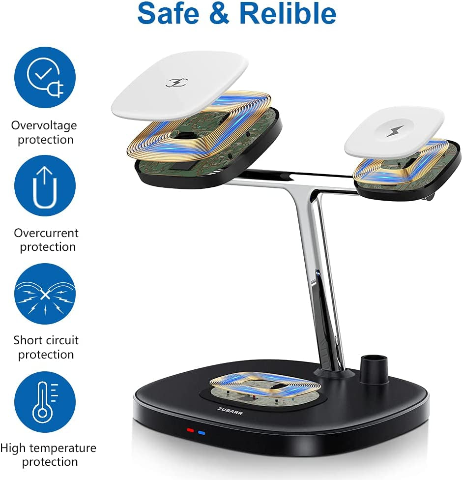 ZUBARR 4 in 1 Fast Wireless Charger, Magnetic Wireless Charging Station Compatible with Iphone 14/13/12 Series, Iwatch SE/6/5/4/3/2, Airpods 2/Pro and Pencil 1Nd with QC 3.0 Adapter  ZUBARR   
