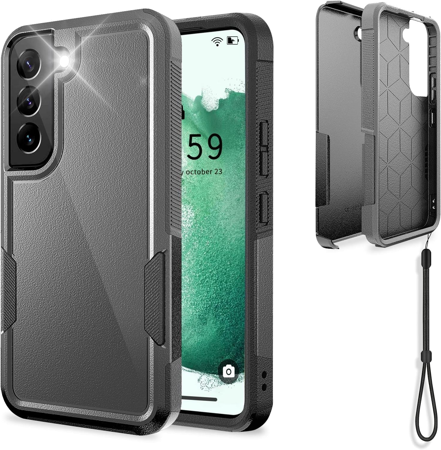 UNITEDTIME Compatible with Galaxy S22 plus Case Drop Protection Rugged Shockproof/Dust Proof Military Protective Tough Phone Cover for Samsung Galaxy S22 plus (Pink)  Unitedtime-Tech Black  