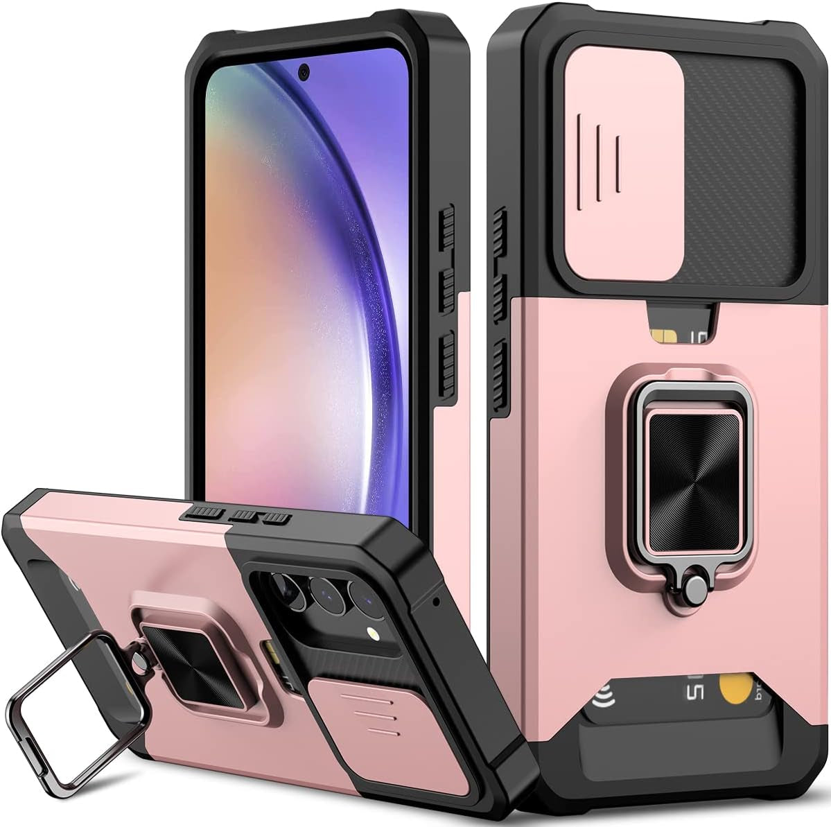 Nvollnoe for Samsung A53 5G Case with Sliding Camera Cover Heavy Duty Protective Galaxy A53 Case with Card Holder Magnetic Rotate Ring Kickstand Phone Case for Samsung A53(Black)  Nvollnoe Rose Gold For Galaxy A54 5G 