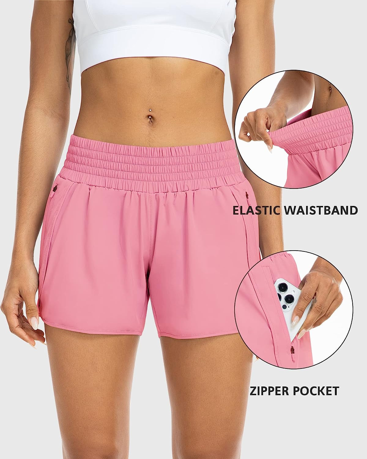 YEZII Athletic Shorts for Women with Pockets High Waist Running Workout Shorts Gym Yoga White Summer Shorts  YEZII   