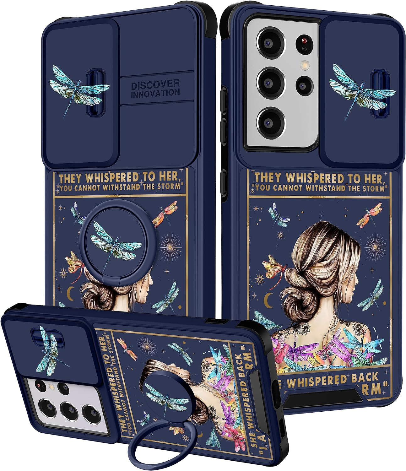 Funermei (2In1 for Samsung Galaxy S21 Ultra Case for Women Sunflower Cute Girls Phone Cover Flowers Floral Girly Sun Flower Black Design with Camera Cover+ Ring Stand for S21 Ultra Case  Funermei Girl Back  