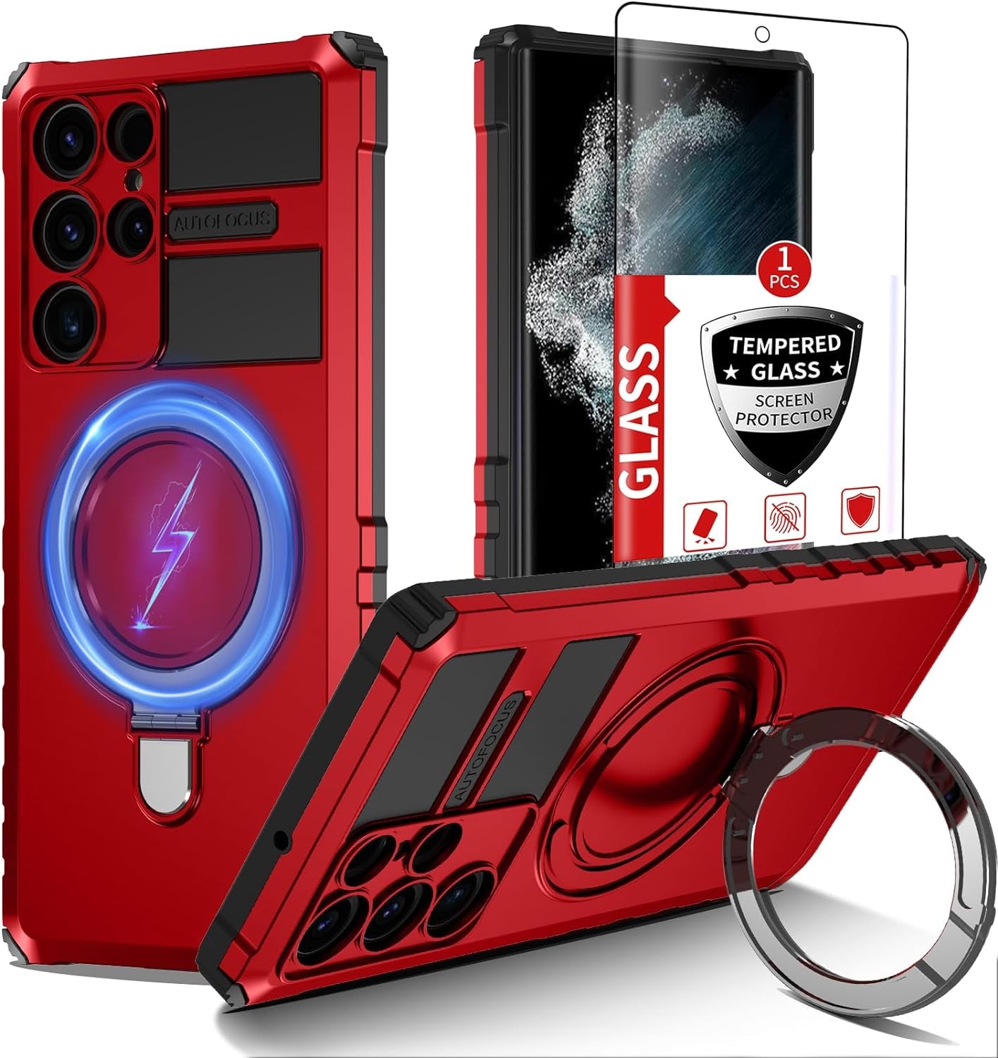 IYTRRYH Magnetic for Samsung Galaxy S21 Ultra Case[Compatible with Magsafe] with Tempered Glass Screen Protector,Military Grade Drop Protection Shockproof Galaxy S21 Ultra Phone Case Man 6.8'' Black  IYTRRYH Red Samsung Galaxy S22 Ultra 