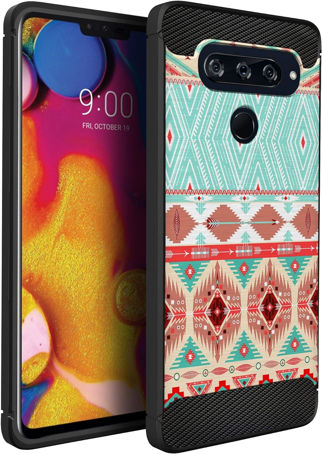 Casesondeck Case Compatible with [LG V40 Thinq] Soft TPU Bumper Cover Carbon Fiber Texture Flexible (Flowers)  CasesonDeck Blue Western  
