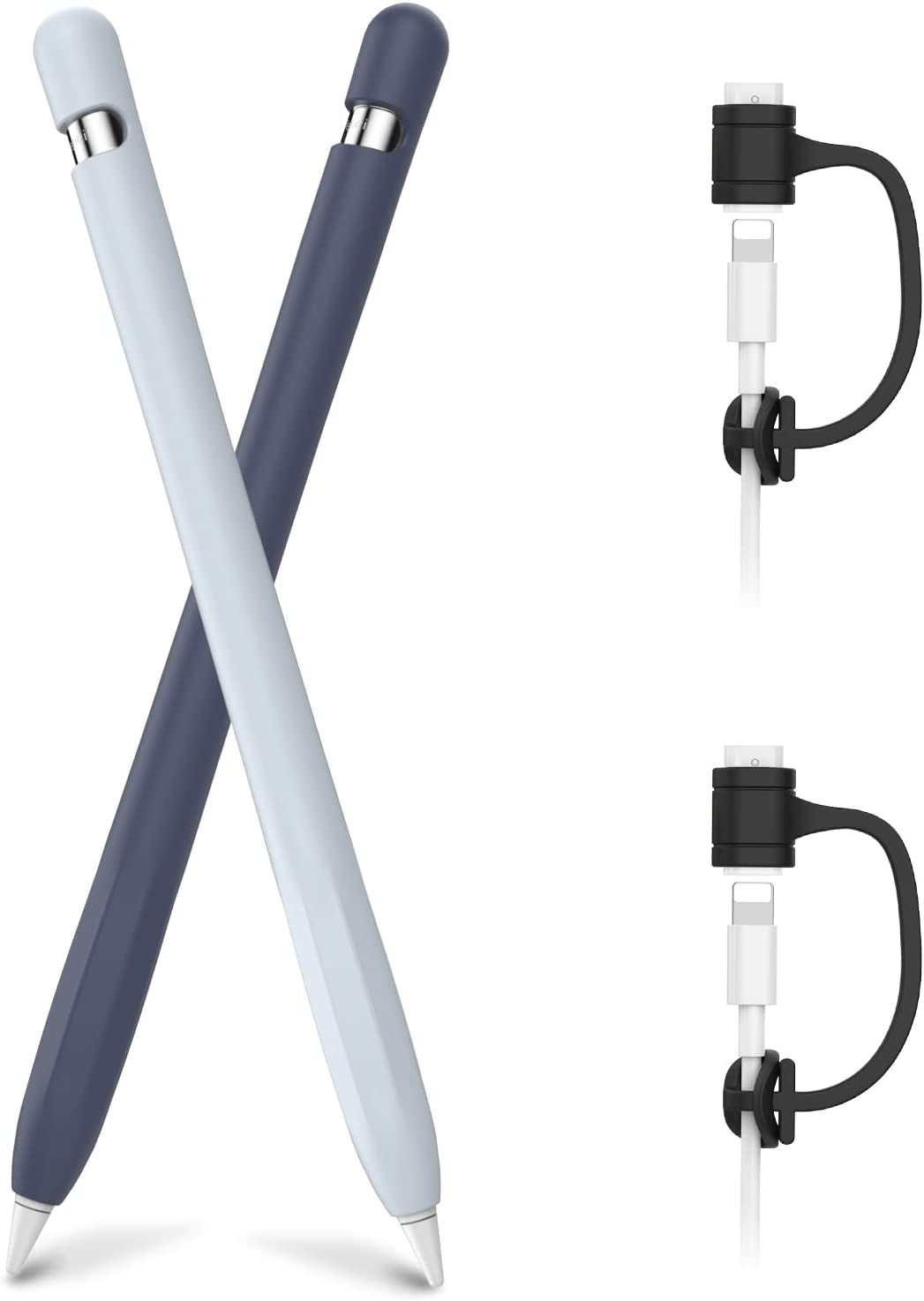 Ahastyle Anti-Slip Case Sleeve Silicone Protective Skin [ Added Cable Adapter Tether Kit] Compatible with Apple Pencil 1St Generation  AHASTYLE Midnight Blue & Light Blue 2 Pack 