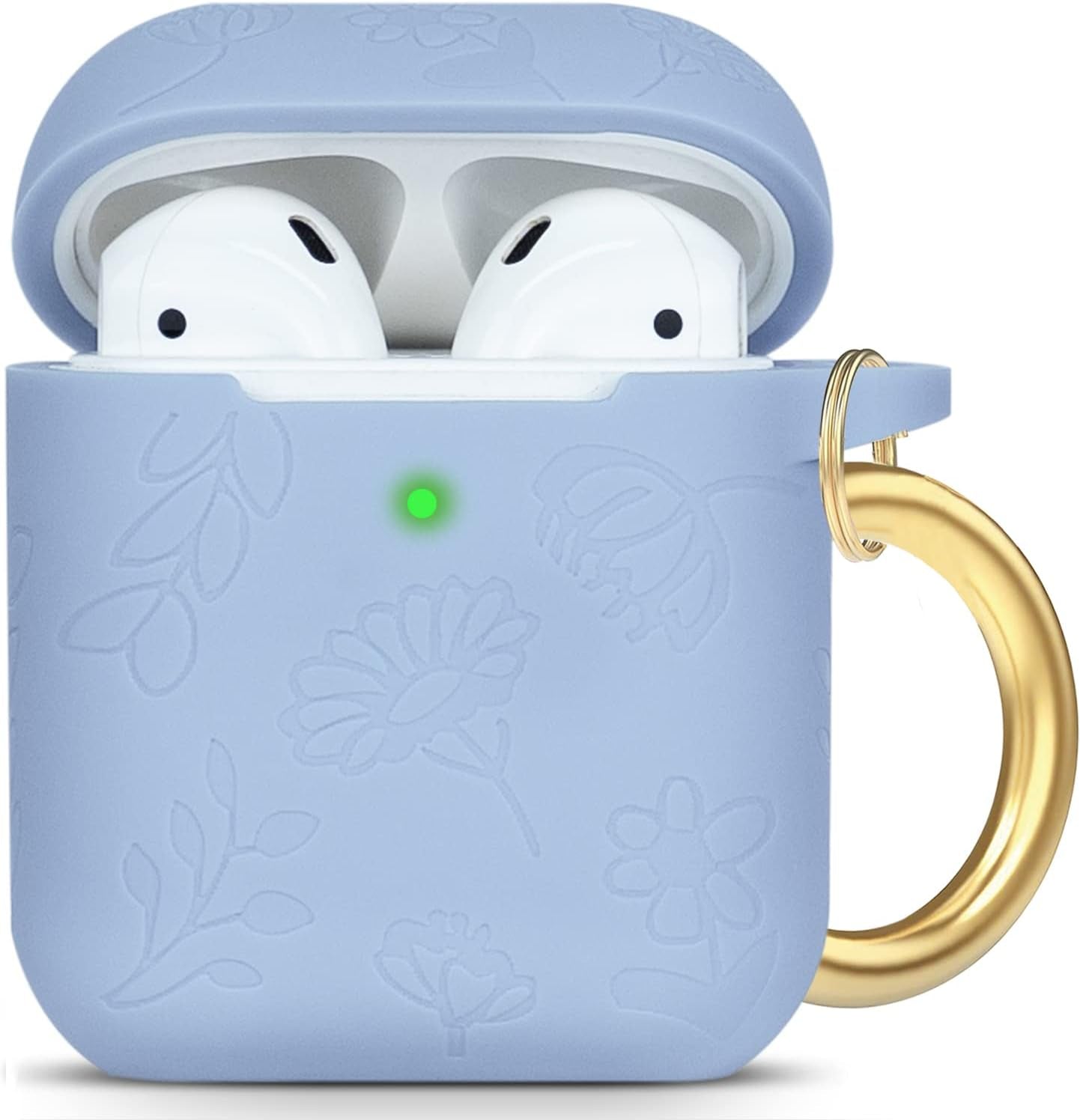 Cheetah Silicone Airpods Case, Gawnock Soft Earpod Case Cover Flexible for Airpods 2Nd/1St Generation Floral Print Cover for Women Girls with Keychain - Khaki Leopard  Gawnock Laser Carving Flower/Blue  