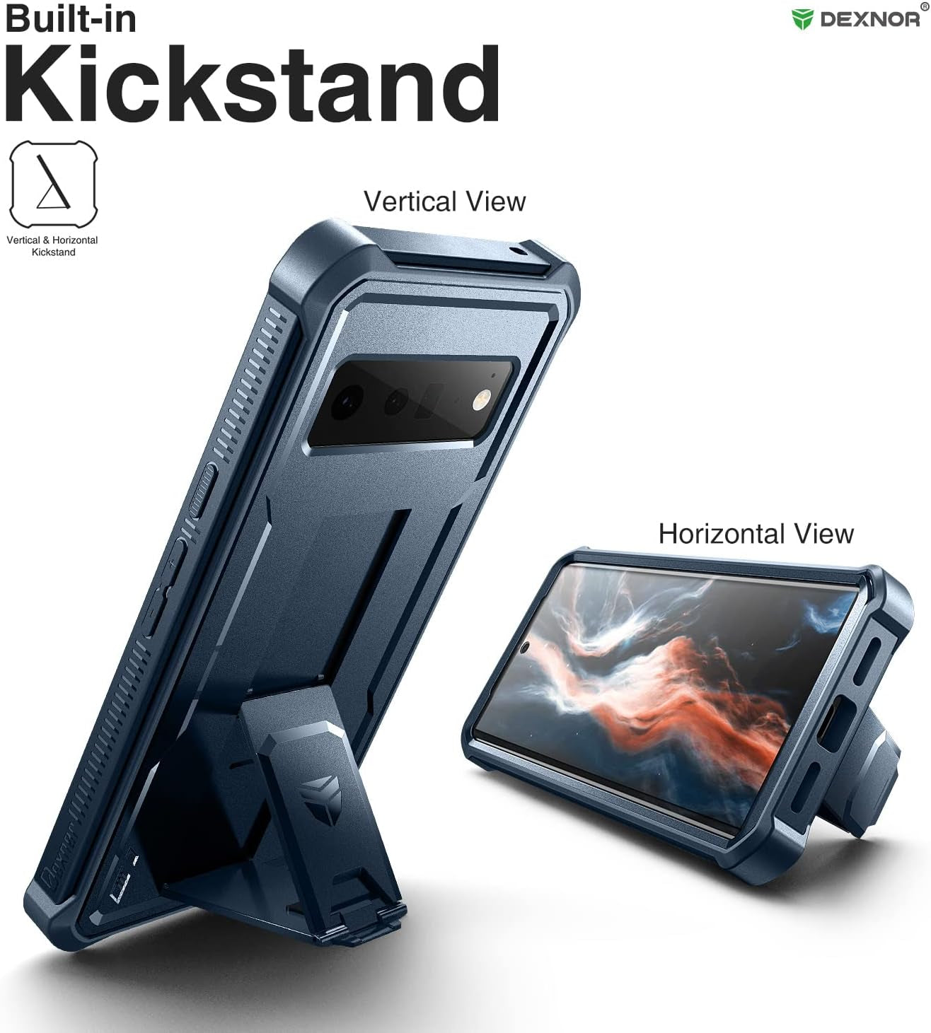 Dexnor for Google Pixel 6 Pro Case, [Built in Screen Protector and Kickstand] Heavy Duty Military Grade Protection Shockproof Protective Cover for Google Pixel 6 Pro 5G (Navy Blue)  Dexnor   