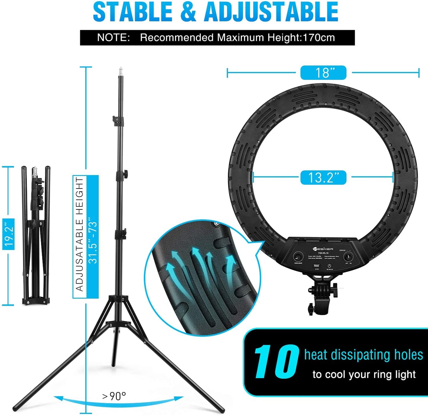 Ring Light 18 Inch LED Ringlight Kit with 73 Inch Tripod Stand with Phone Holder Adjustable 3200-6000K Color Temperature Circle MUA Lighting for Camera for Vlog, Makeup,Youtobe, Video Shooting, Selfie  Yesker   