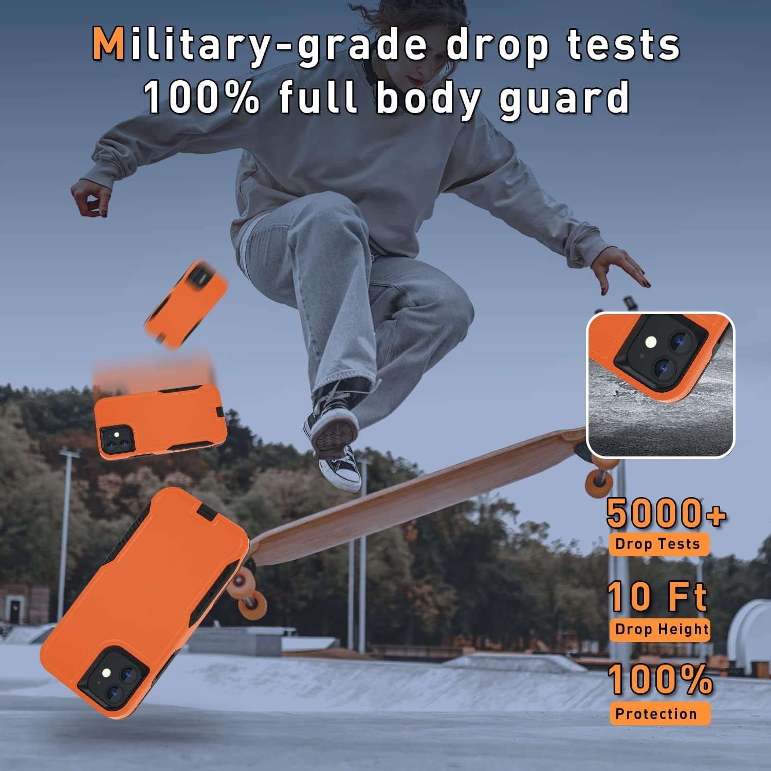 Xmon for Iphone 12 Case [Shockproof] [Dropproof] [Tempered Glass Screen Protector with Camera Lens Protector] Heavy Duty Phone Case Cover for Apple Iphone 12 and Iphone 12 Pro 6.1 Inch (Orange)  Xmon   