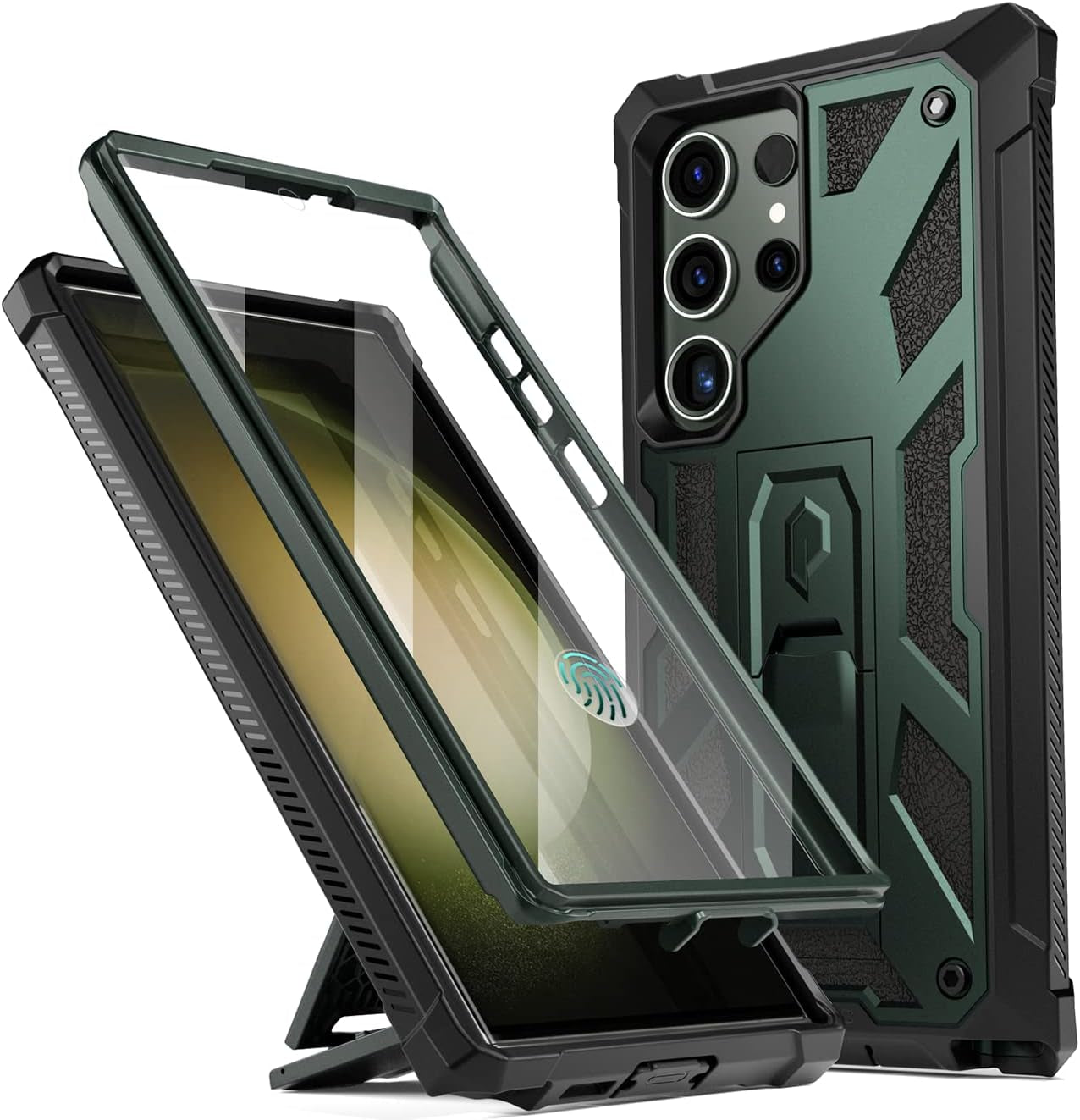 Poetic Spartan Case for Samsung Galaxy S23 Ultra 5G 6.8 Inch, Built-In Screen Protector Work with Fingerprint ID, Full Body Rugged Shockproof Protective Cover Case with Kickstand, Midnight Blue  Poetic Metallic Green  