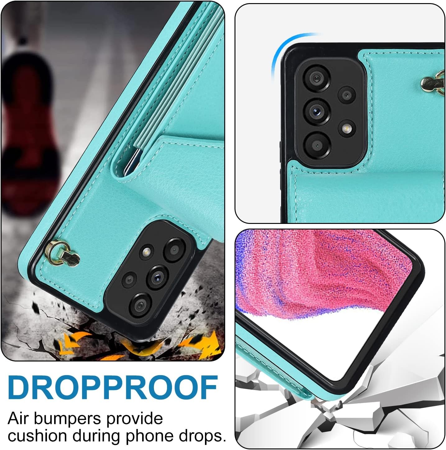 Asuwish Phone Case for Samsung Galaxy A53 5G Wallet Cover with Tempered Glass Screen Protector and RFID Blocking Ring Credit Card Holder Cell Accessories a 53 G5 53A SM A536U 6.5" 2022 Women Men Teal  Asuwish   