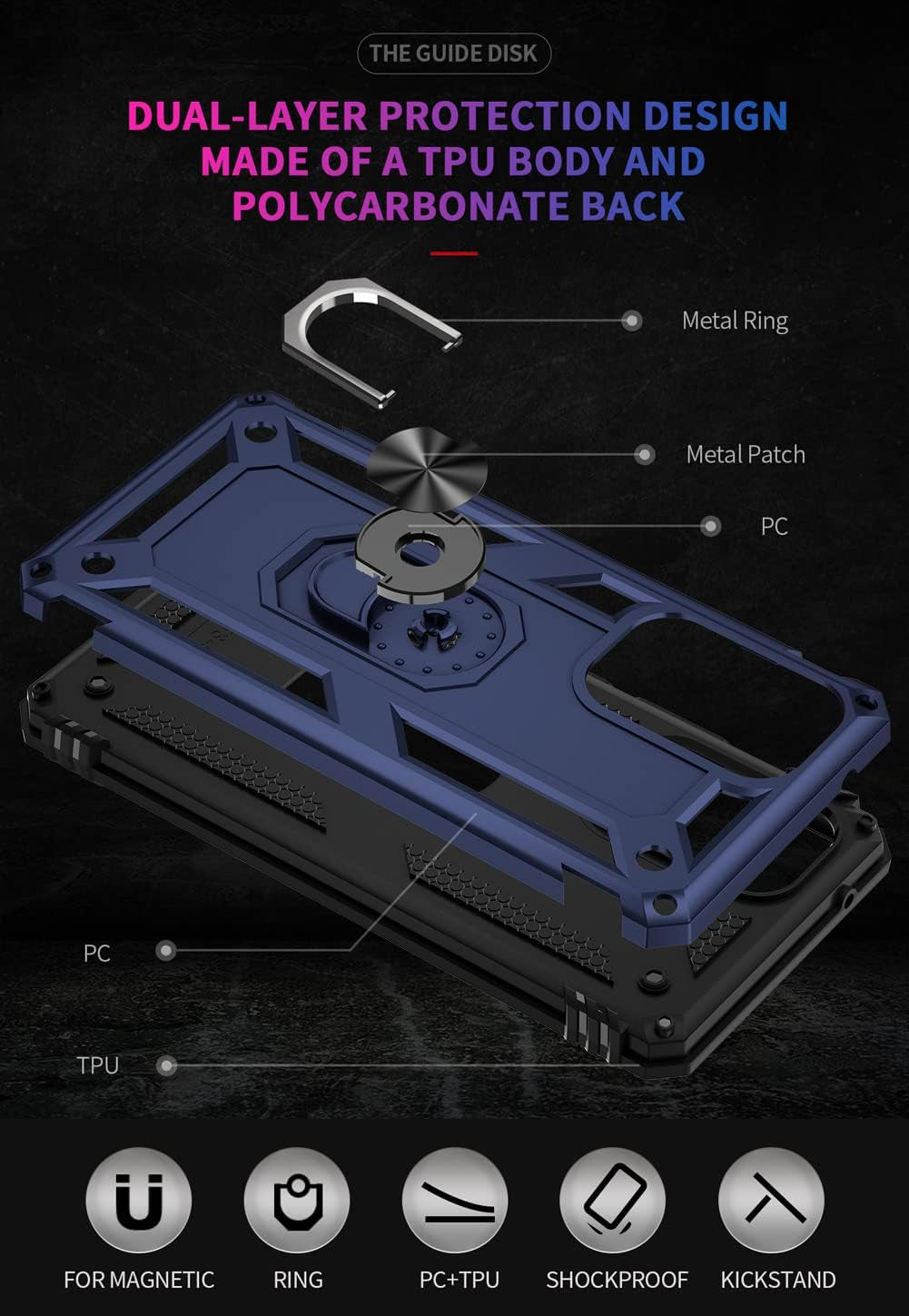 Androgate for Galaxy A53 5G Case, Samsung A53 5G Case with HD Screen Protector, Military-Grade Ring Holder Kickstand Car Mount 15Ft Drop Tested Shockproof Cover Phone Case for Galaxy A53 5G, Blue  E&M Tek   