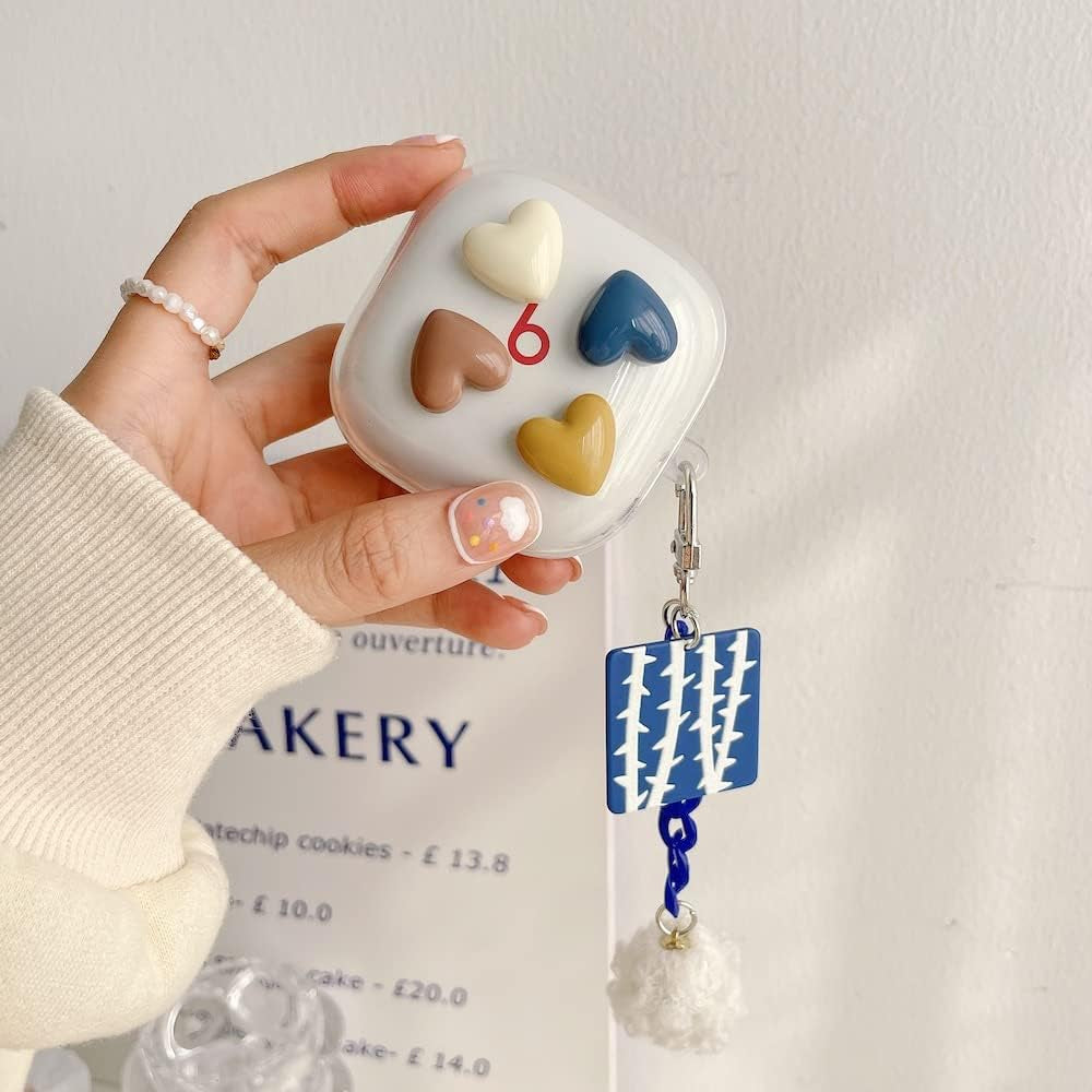 HENJI Case for Beats Fit Pro, 3D Cute Love Heart Protective Cover with Keychain, Transparent Earphone Protective Case for Beats Fit Pro Charging Box, Gift for Girls Women (Love Heart 2)  HENJI   