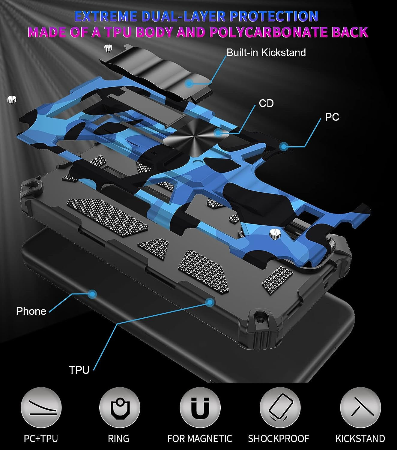 Ysnzaq Outdoor Camouflage Case for Xiaomi 12T 6.67", Heavy Duty Shockproof Protection with Magnetic Bracket Phone Cover for Xiaomi 12T/12T Pro/Redmi K50 Ultra MC Army Green  Ysnzaq   