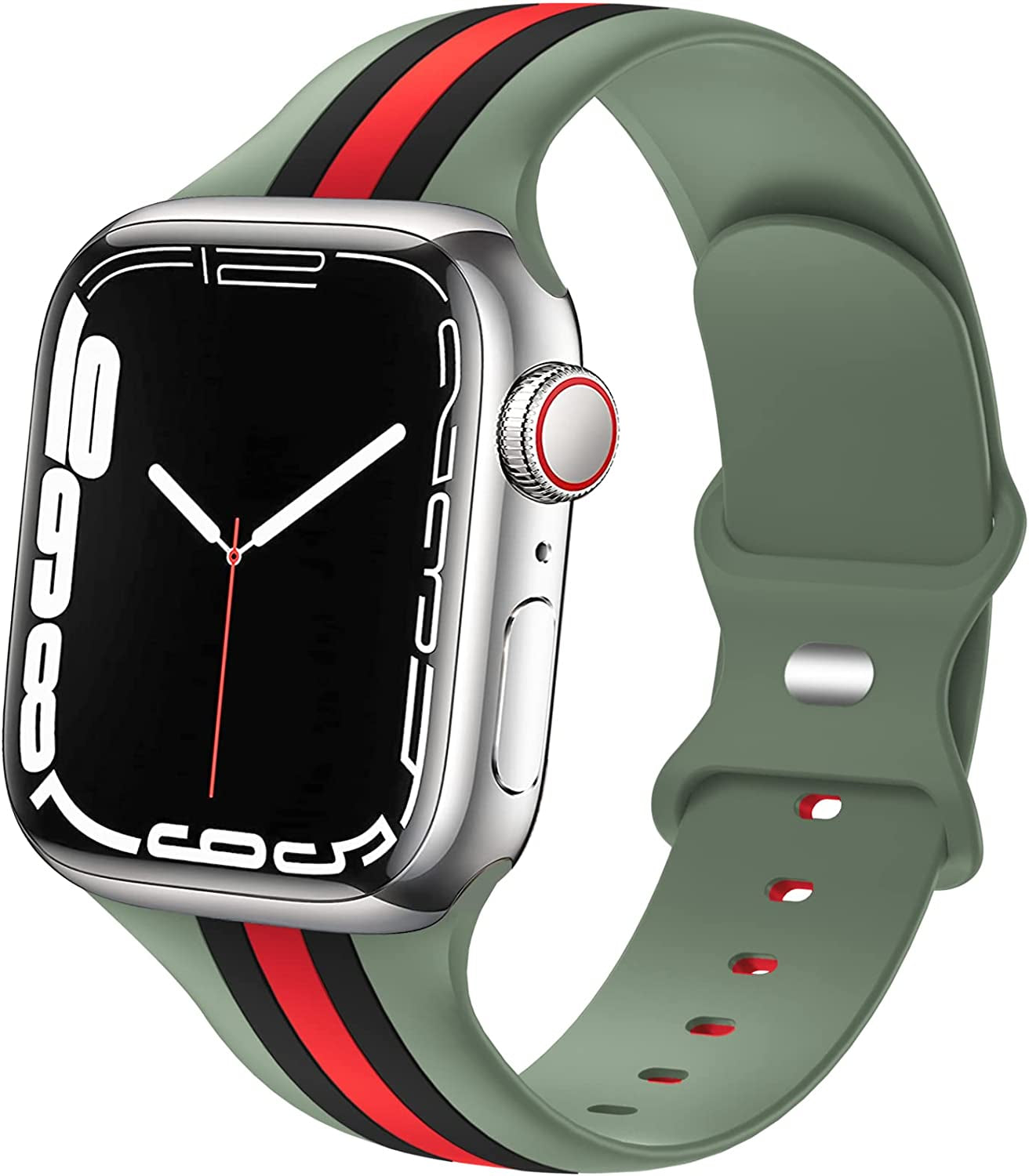 Designer Sport Bands Compatible with Apple Watch Band 42Mm 44Mm 45Mm 49Mm Series 8 Ultra 7 6 5 4 3 2 1 SE Women Men, Breathable Soft Silicone Strap Replacement Band for Iwatch Bands  Plesechde Black/Red-Bean Paste Green 38mm/40mm/41mm 