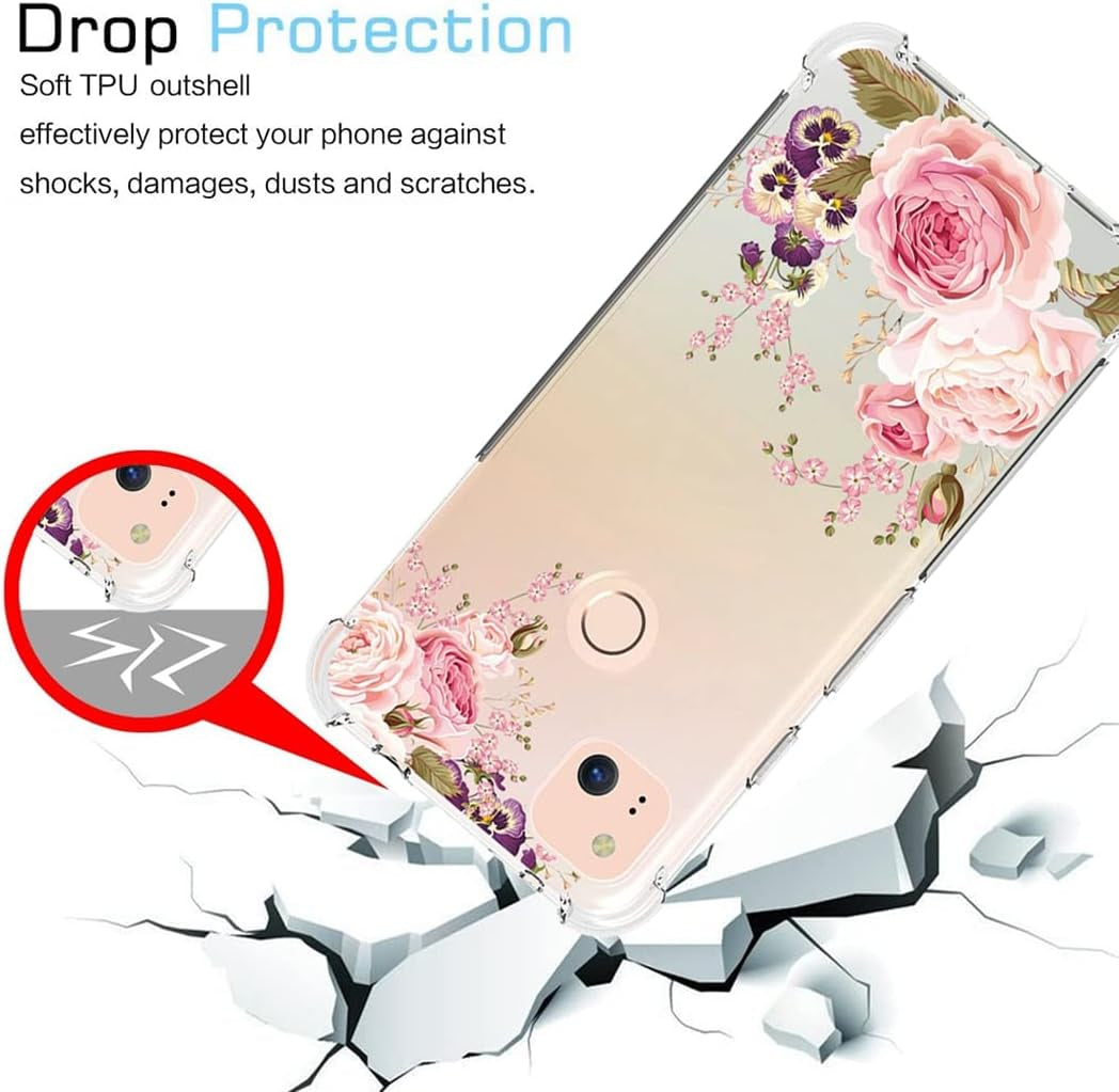 Yerebel Case for Google Pixel 4A (Not Fit Pixel 4A 5G) G025J, GA02099 Cute Case, Clear Flexible Bumper TPU Soft Rubber Silicone Cover Phone Case for Google Pixel 4A (Roseflower)  Yerebel   