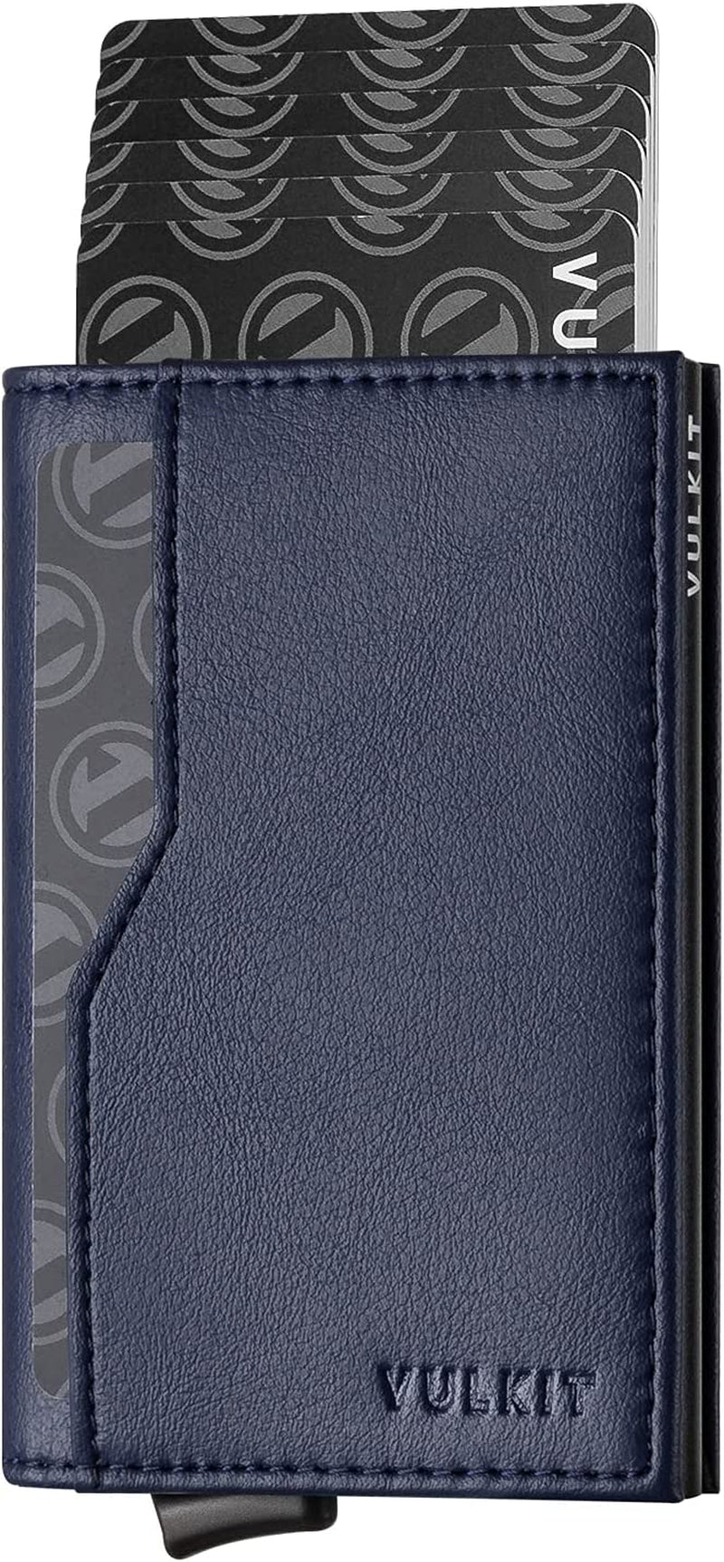 VULKIT Card Holder with ID Window Pop up Cards Slim Leather Wallet RFID Protection up to 12 Cards Card Case  VULKIT Navy  