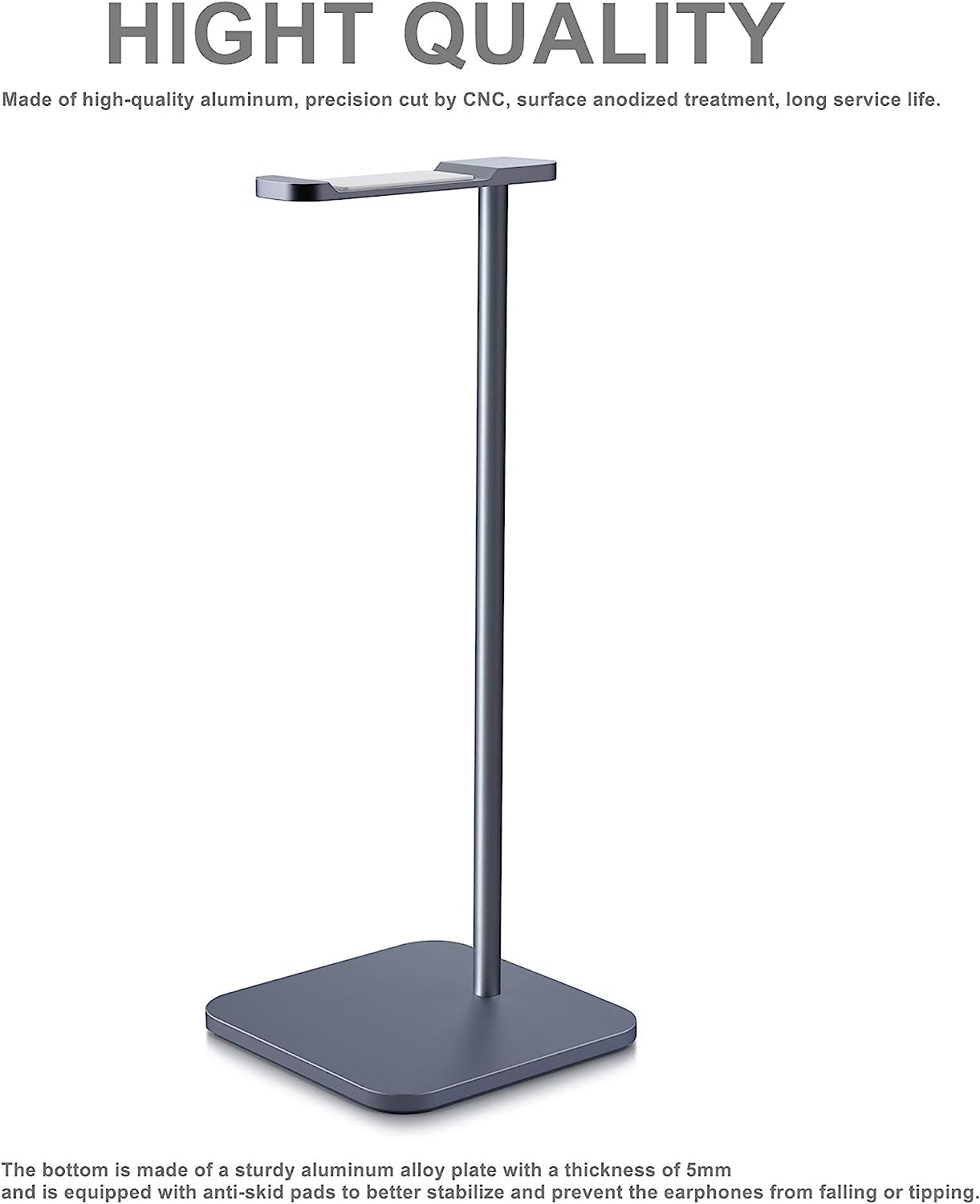 Aluminum Headphones Stand Holder, Suitable for Headphone Display Stands of All Gaming Headsets and Wireless Headset Sizes (Space Gray)  MHQJRH   