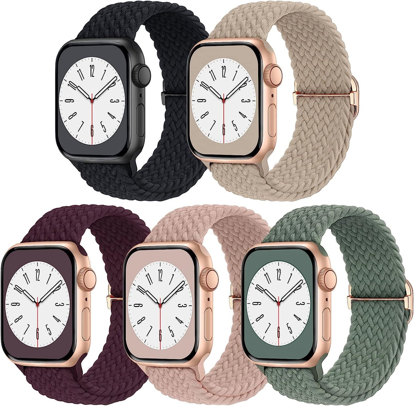 Braided Solo Loop Compatible with Apple Watch Band 38Mm 40Mm 41Mm 42Mm 44Mm 45Mm 49Mm, Women Men Nylon Stretchy Bands Adjustable Elastic Sport Straps for Iwatch Ultra Series 8 7 6 5 4 3 2 1 SE, 5 Pack  Butifacion Black/Pink/Cactus/Milk Tea/Dark Cherry 42mm/44mm/45mm/49mm 