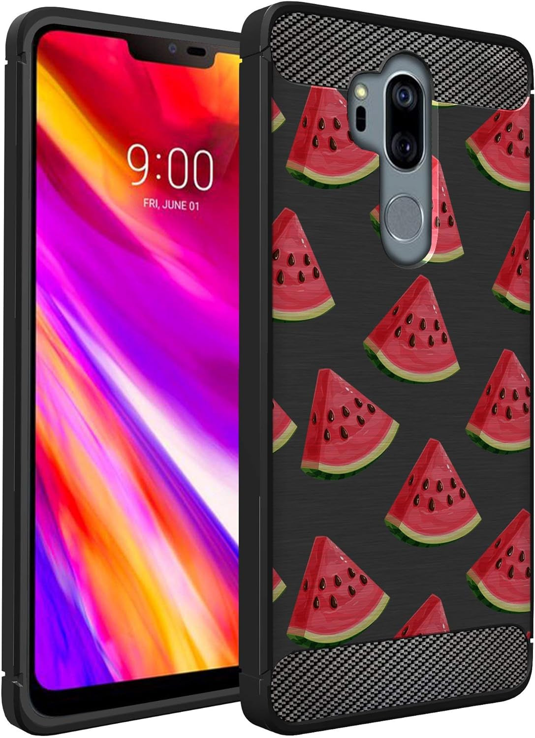 Casesondeck Case Compatible with [LG G7 / LG G7 Thinq] Tribal Floral Matte TPU Flexible Carbon Fiber Textured (Horse Tribal)  CasesonDeck Watermelon  