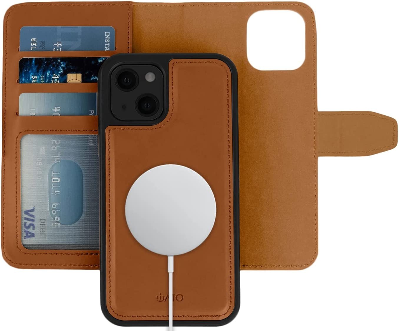 Iato Iphone 13 Pro Max Wallet Case. Magsafe Compatible Detachable PU Leather Folio Cover. Landscape Stand & RFID Card Protective Flip Removable Accessory for Iphone 13 Pro Max (2021) 6.7-Inch [Blue]  iATO Brown PU Leather - 13 mini For iPhone 13 mini (5.4") 