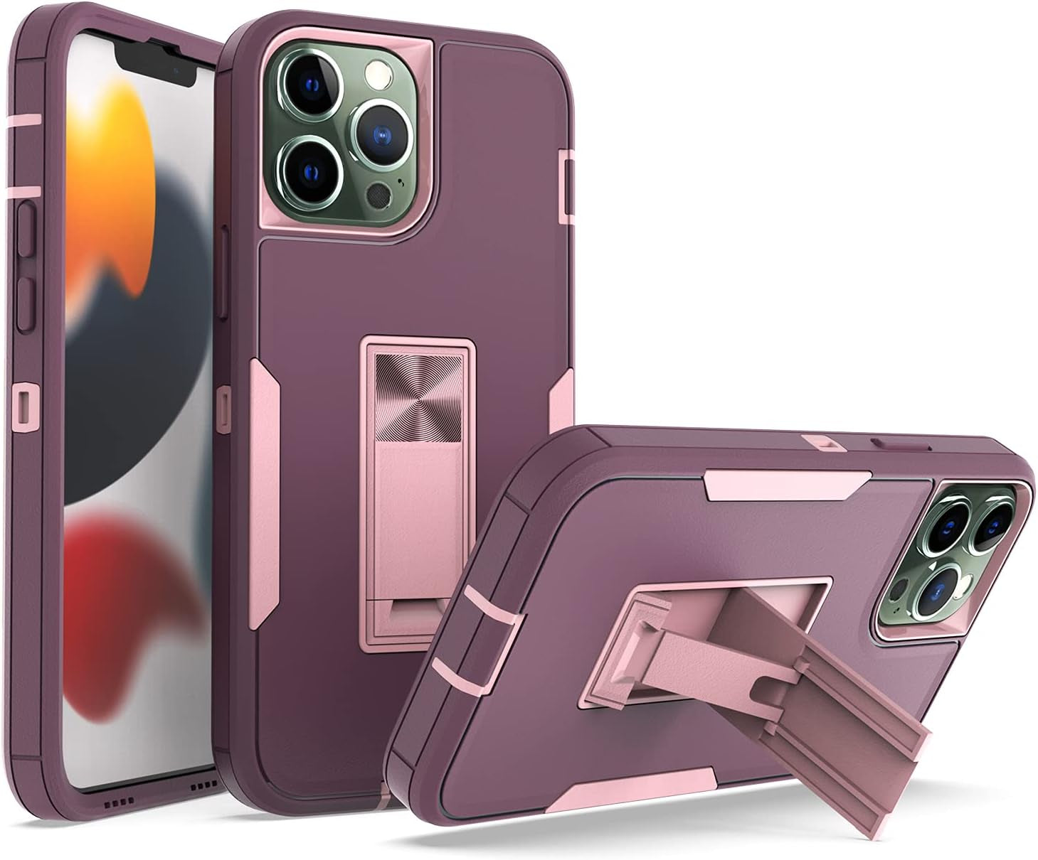 Wulibox Professional Design for Iphone 12 Pro Max Case with Stand, Shockproof Drop Protection, Fit for Magnetic Car Mount, Upgrade Hard Pc&Premium Soft TPU Kickstand for Men Women (Black-Orange)  Wulibox Purple-Pink  