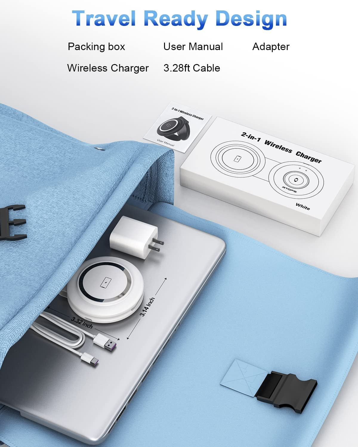 RTOPS Wireless Charger, 2 in 1 Magnetic Wireless Charging Station, Foldable Travel Charger Multiple Devices Compitable for Iphone 14/13/12/Pro/Max, Iwatch, Airpods(Adapter Includes)  DongGuanShi WeizhiChuang Technology Co., Ltd   
