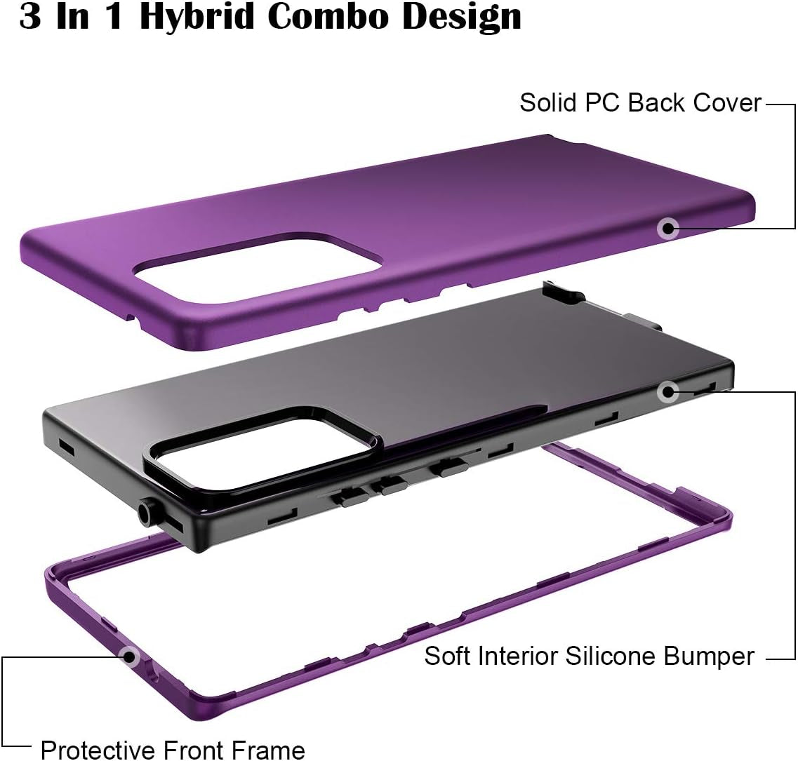 Welovecase for Galaxy Note 20 Ultra Case, Cover 3 in 1 Full Body Heavy Duty Protection Hybrid Shockproof TPU Bumper Protective Case for Samsung Galaxy Note 20 Ultra 6.9Inch Purple  WeLoveCase   
