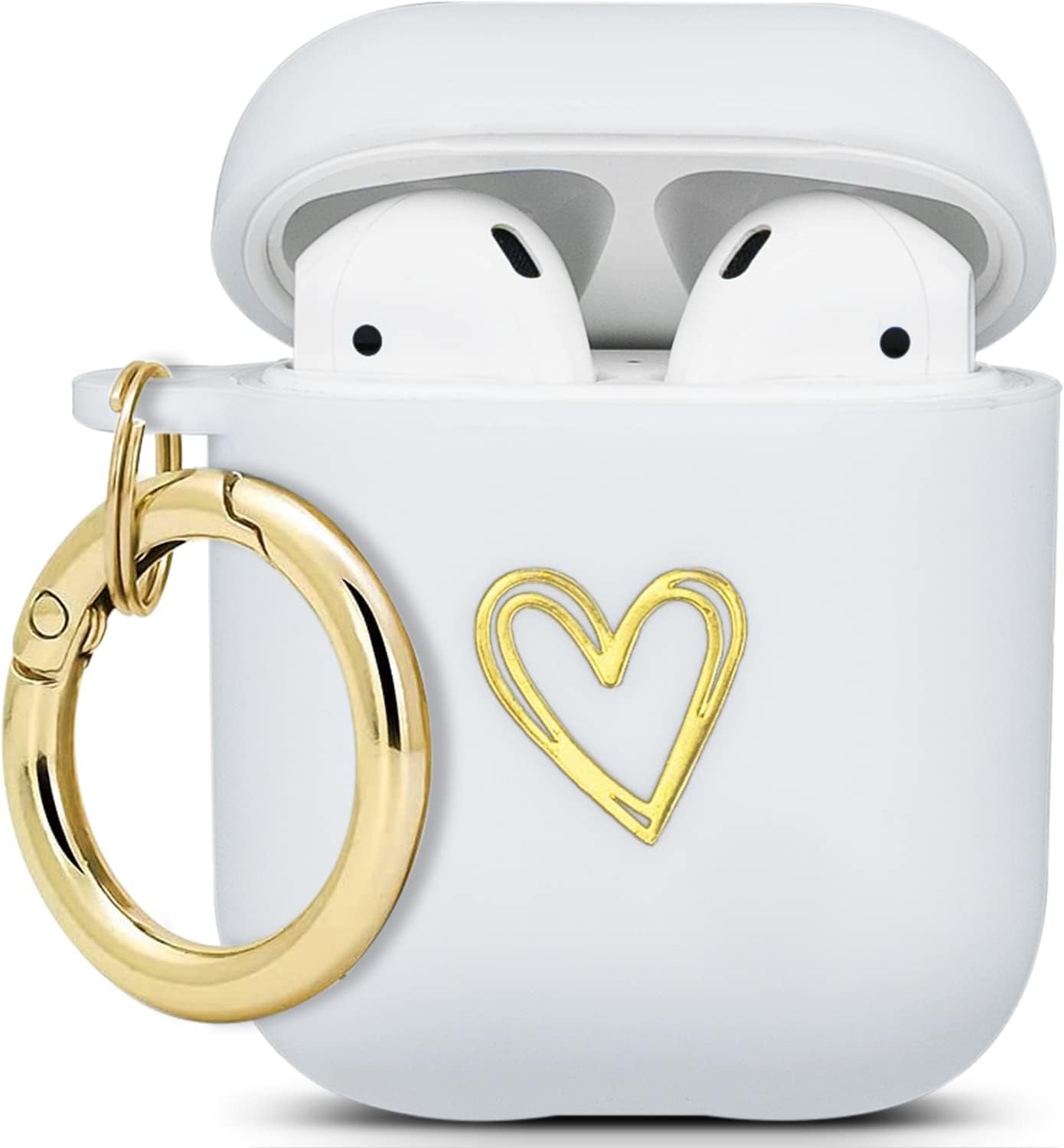 Wonjury Airpods Case Soft TPU Gold Heart Pattern Cute with Keychain Shockproof Cover Case for Girls Woman Apple Airpods 2 &1 - Black+White  Wonjury White  