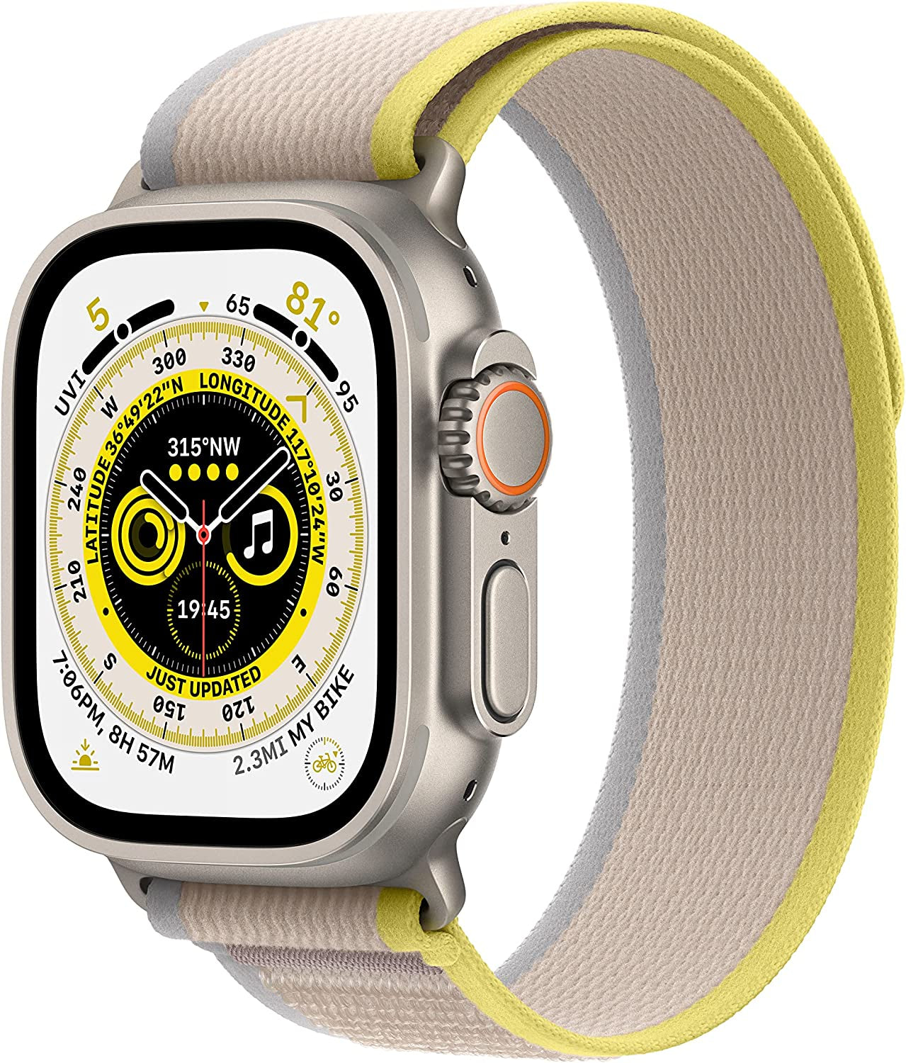 Apple Watch Ultra [GPS + Cellular 49Mm] Titanium Case with Midnight Ocean Band, One Size (Renewed)  Apple Yellow/Beige Trail Loop S/M (fits 130-180mm wrists)