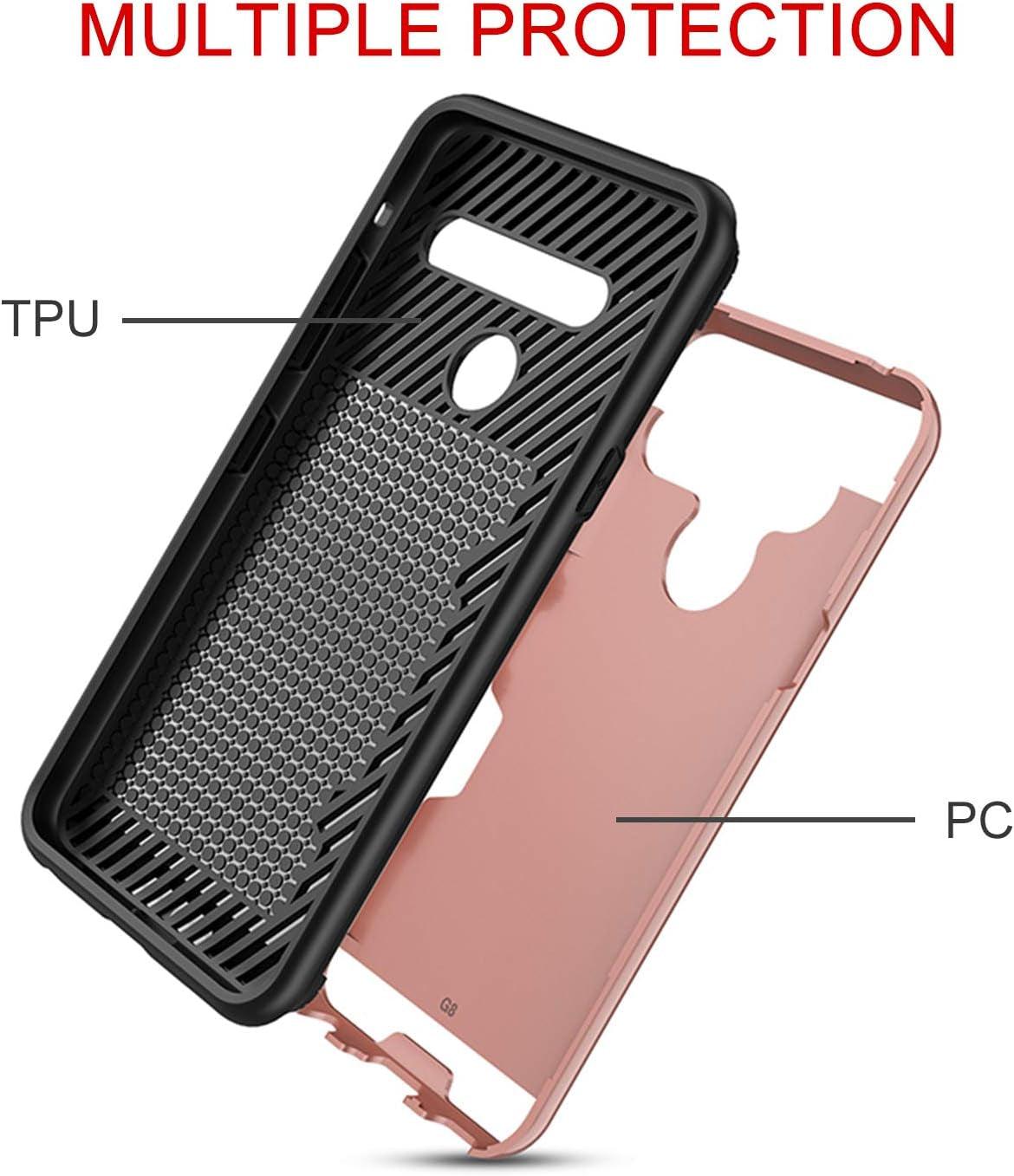 Case for LG G8, Thinq Case with Card Slot Holder, Shock Absorption Case Protective Cover for LG G8(Rose Golden)  jia   