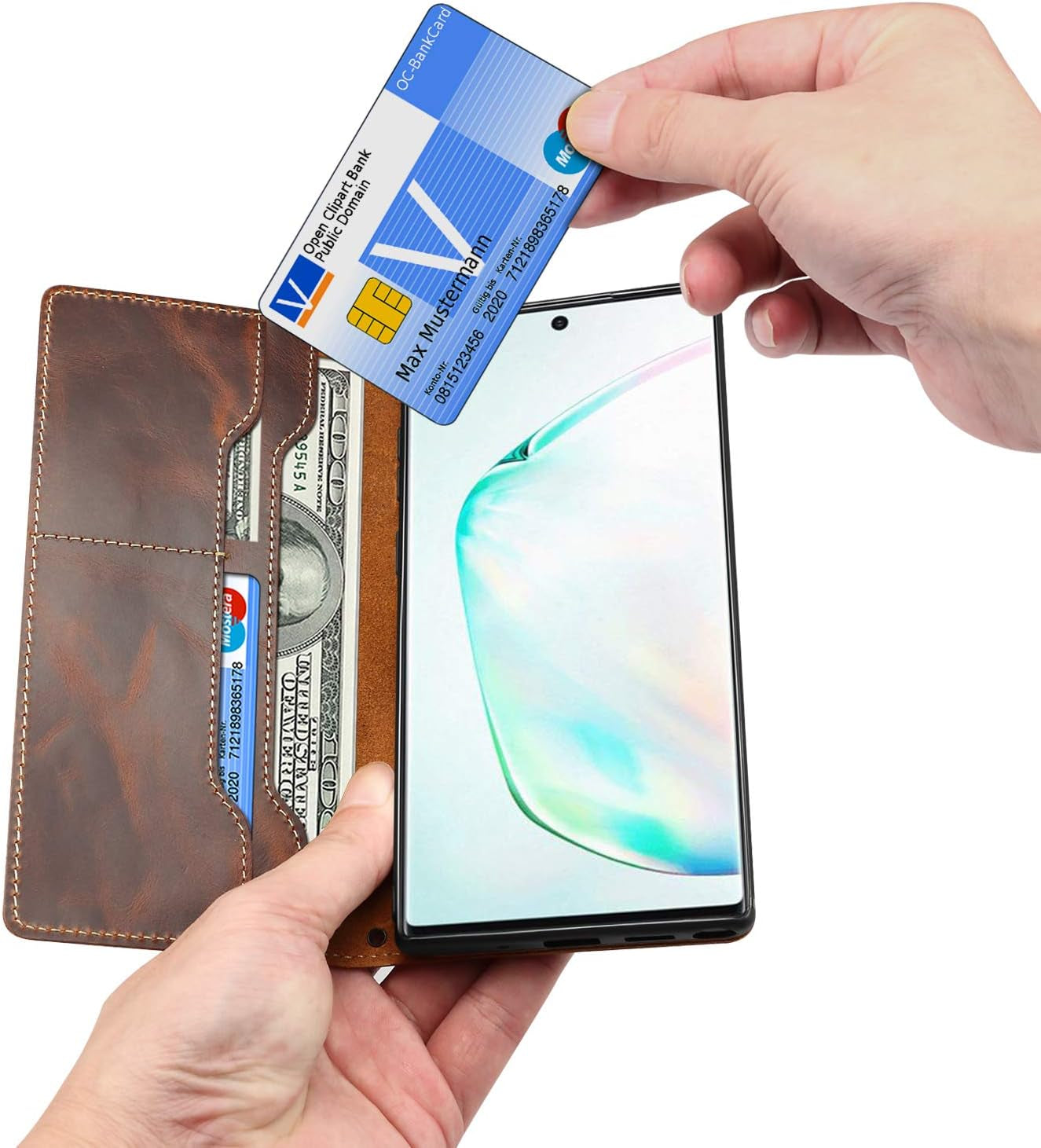 Kowauri Galaxy Note 20 Ultra Case, Magnet Snap Type Genuine Leather Wallet Case with Hand Strap [Card Holder] Stand Flip Cover Case for Samsung Galaxy Note 20 Ultra 5G 6.9 Inch (Brown)  Kowauri   