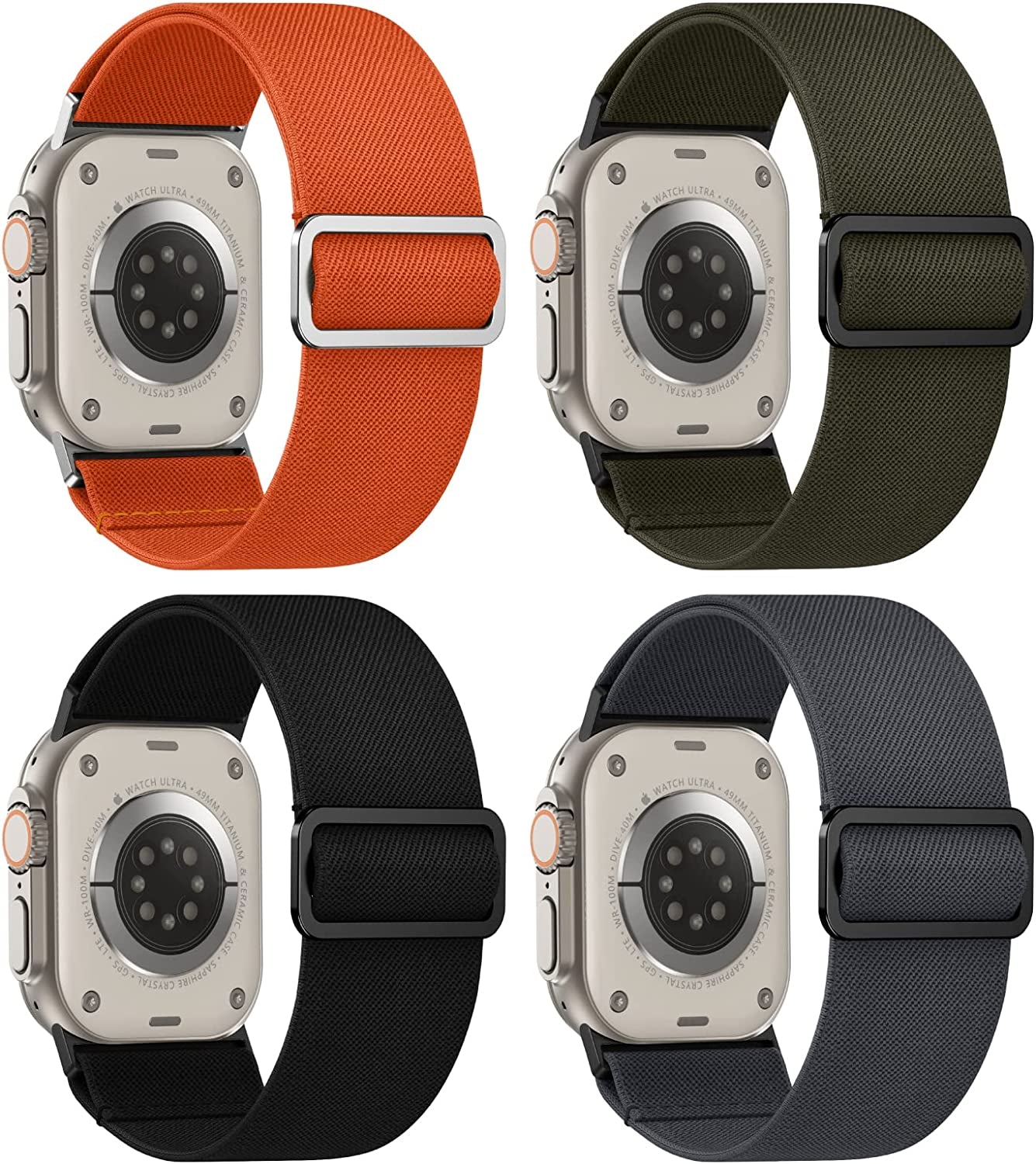 Stretchy Nylon Solo Loop Compatible with Apple Watch Band 38Mm 40Mm 41Mm 42Mm 44Mm 45Mm 49Mm Series 8/7/6/5/4/3/2/1/Se/Ultra  CCnutri Wide30mm-Black/Orange/Grey/Green 42mm/44mm/45mm/49mm 