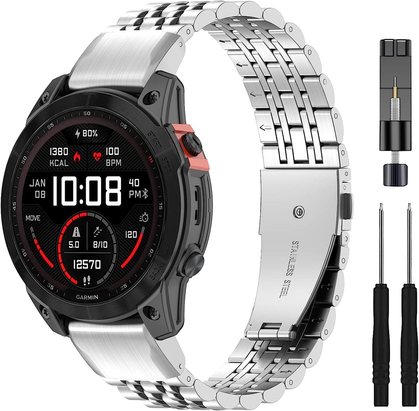 ZPJPPLX 26Mm Quick Fit Metal Band Compatible with Fenix 7X Watch Band, Stainless Steel Replacement Straps for Garmin Tactix 7 Pro/Fenix 6X/ 6X Pro/5X/5X Plus/Enduro 2/Descent Mk2I  ZPJPPLX Silver  