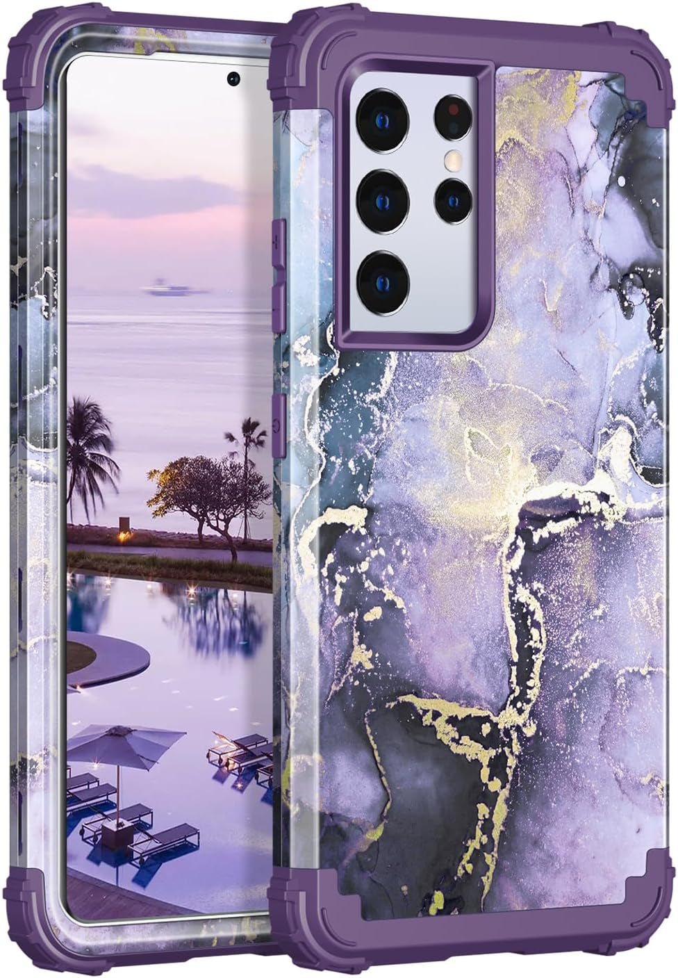 Rancase for Galaxy S21 Ultra 5G Case,Three Layer Heavy Duty Shockproof Protection Hard Plastic Bumper +Soft Silicone Rubber Protective Case for Samsung Galaxy S21 Ultra 5G 6.8 Inch,Purple Mandala  Rancase Blue/Purple  